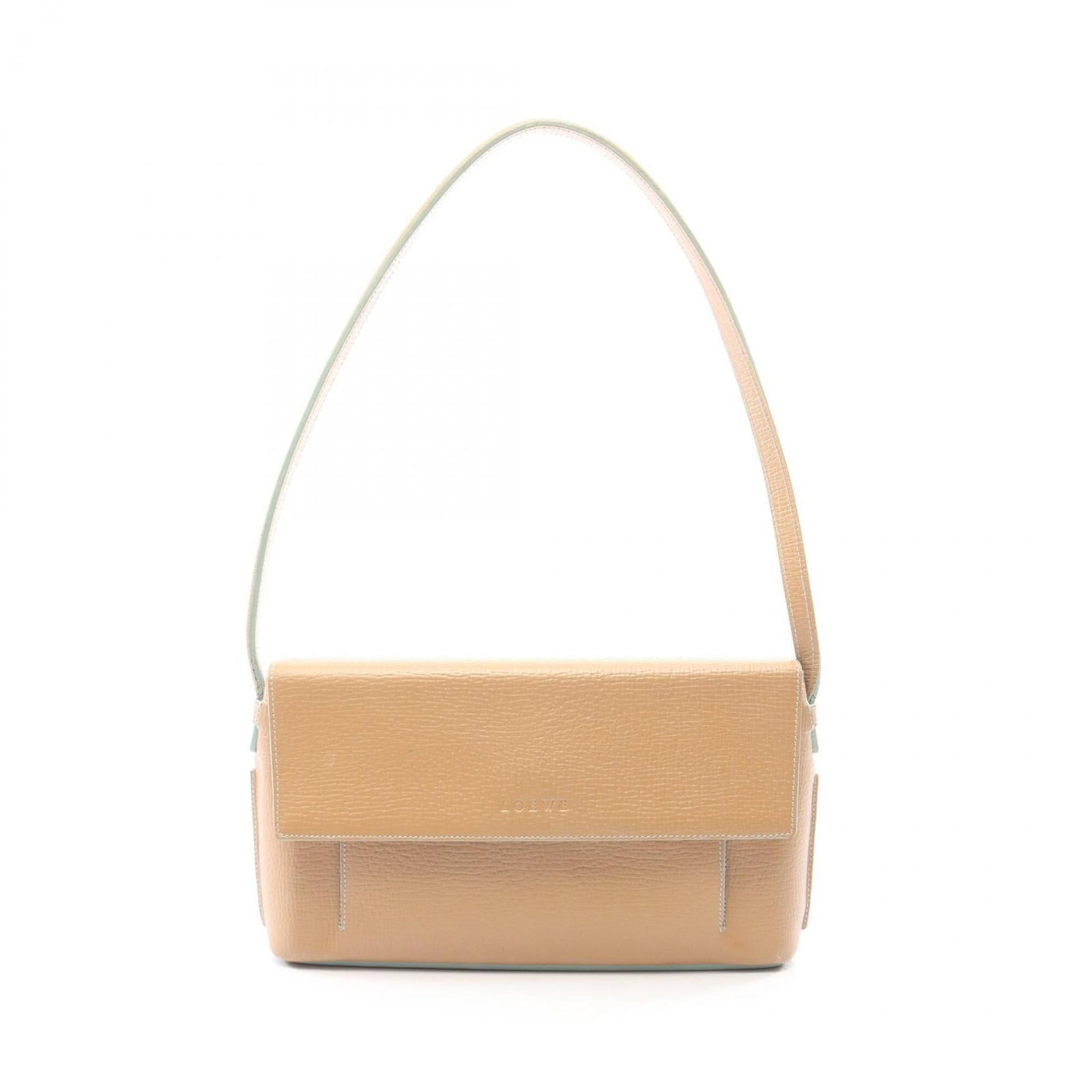 Shoulder Bag Leather: Shoulder Bag Leather The beige shoulder bag features high-quality leather construction, with a signature that bears the artist's mark. Measuring 17cm x 29cm x 5cm, it offers a stylish and compact desi