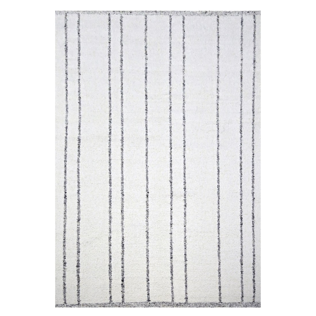 White Moroccan Weave Wool Hand Knotted Rug with Line Design 9'3"x12'1: White Moroccan Weave Wool Hand Knotted Rug with Line Design 9'3"x12'1 Hand-knotted with traditional Moroccan weave, this stunning ivory wool rug boasts a modern line design and rectangular field shape