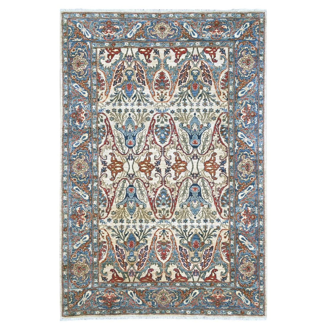 6'x8'10" Ivory Bijar Garus Design Pure Wool Aryana Grade Hand Knotted Rug: 6'x8'10" Ivory Bijar Garus Design Pure Wool Aryana Grade Hand Knotted Rug The Aryana Grade Hand Knotted Wool Rug boasts an all-over regional design, characteristic of Oriental styles from Afghanistan.