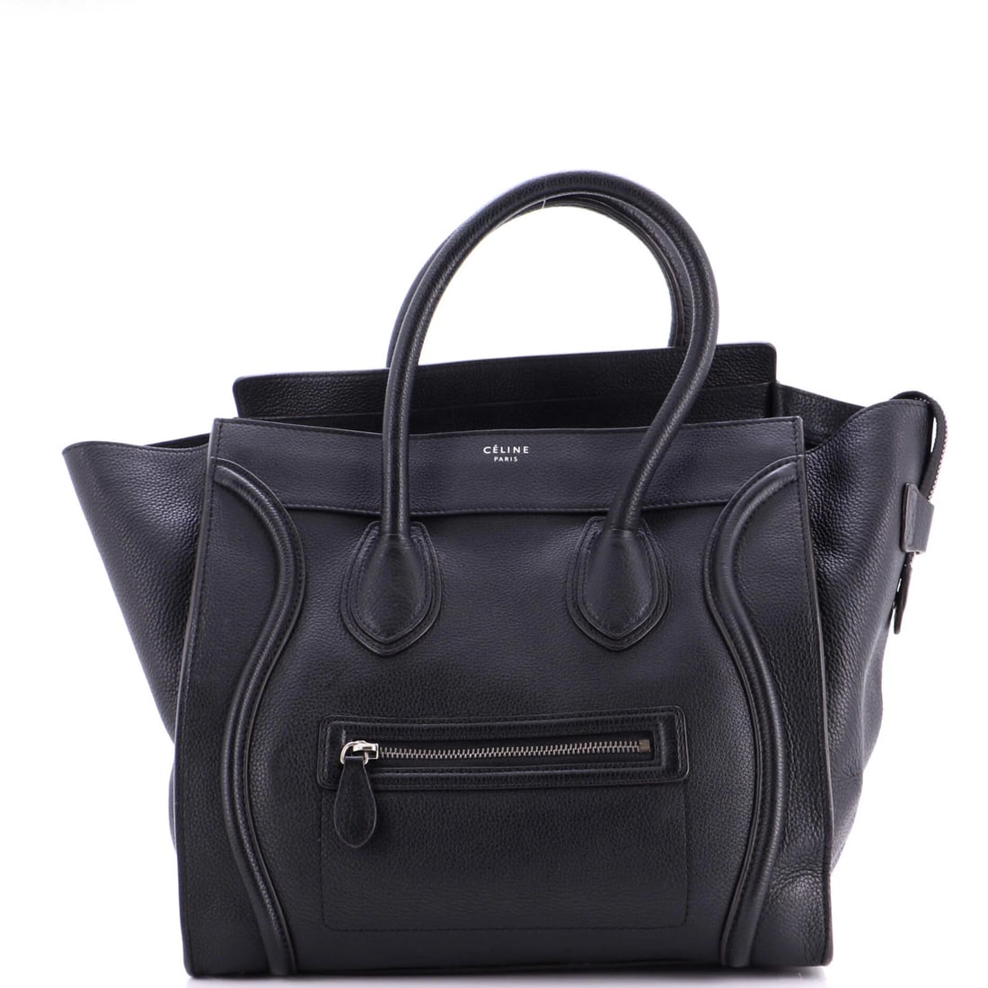 Luggage bag mini grainy leather Celine: Luggage bag mini grainy leather Celine Black grainy leather mini Celine luggage bag with silver hardware, featuring repainted wax edges and minor scuffs. The exterior has been repainted to maintain it