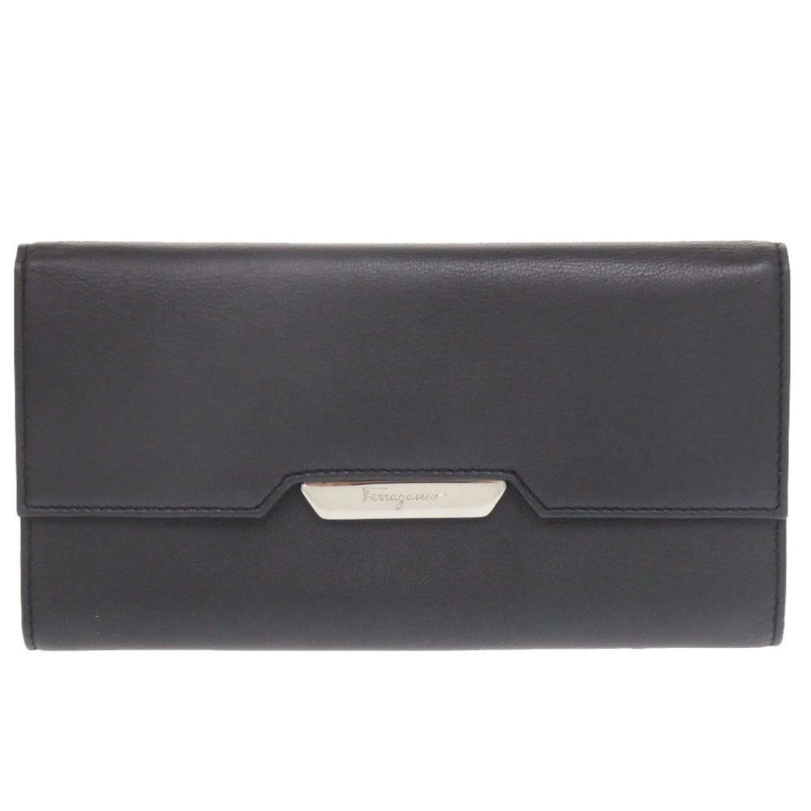 Salvatore Ferragamo Wallet (Tri-Fold) Leather: Salvatore Ferragamo Wallet (Tri-Fold) Leather Tri-fold leather wallet from Salvatore Ferragamo, crafted in Italy with sleek black finish. This stylish accessory features a classic tri-fold design and