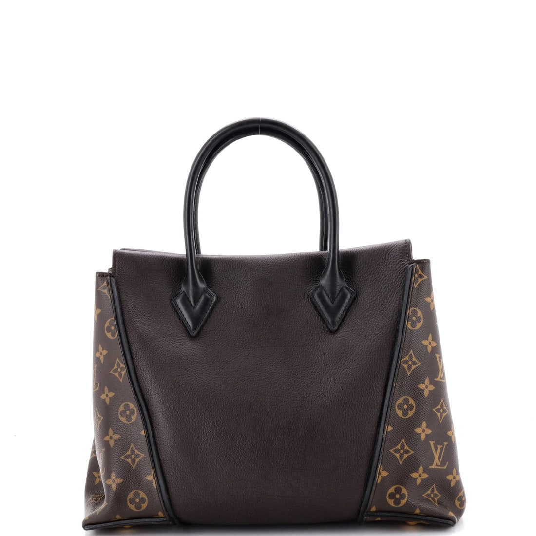 Monogram Canvas W Louis Vuitton Leather Tote PM: Monogram Canvas W Louis Vuitton Leather Tote PM Brown Monogram Canvas and Leather Louis Vuitton W Tote PM in Fair Condition. This classic tote features a canvas-coated leather exterior with scuffs, ed