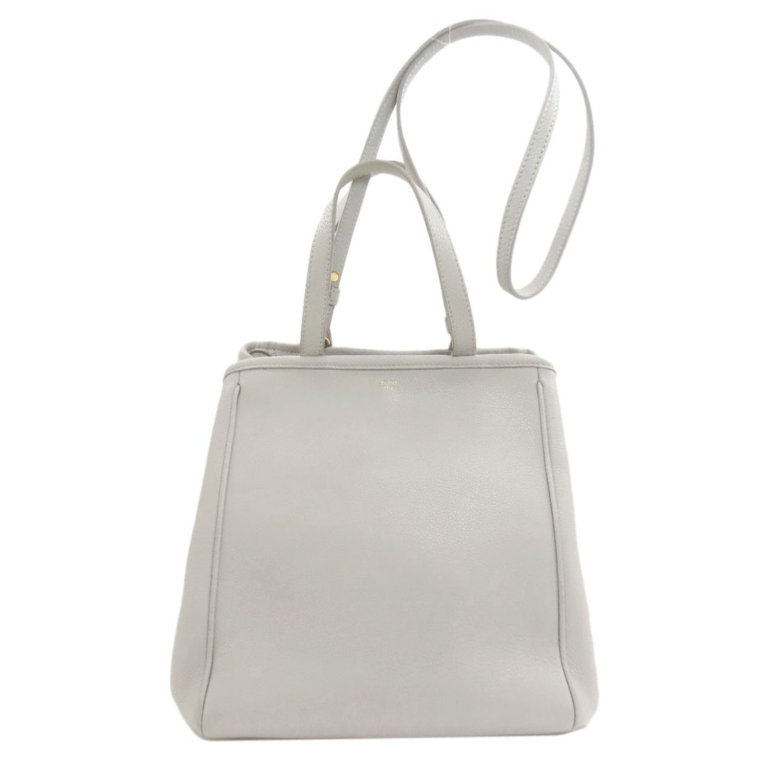 Celine Fold Cover 2Way Handbag Calf: Celine Fold Cover 2Way Handbag Calf Celine Fold Cover 2Way Handbag in gray Calf leather, featuring a classic design with clean lines and a sophisticated fold. The exterior material is high-quality cal