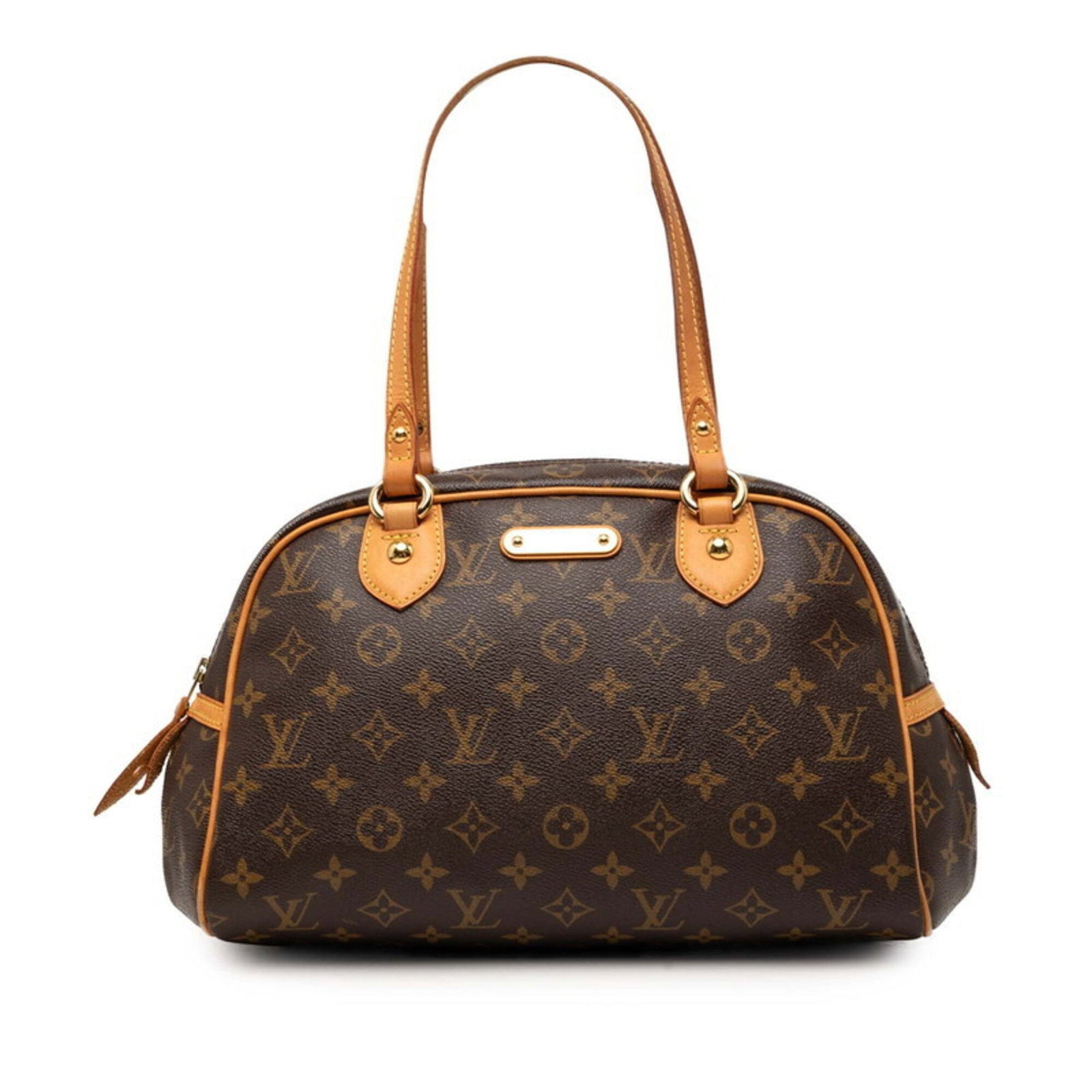 Vuitton Louis Handbag Pvc Leather: Vuitton Louis Handbag Pvc Leather PVC and leather construction, a unique blend of materials in the iconic Louis Vuitton design. The brown color and classic shape make for a stylish accessory that stan