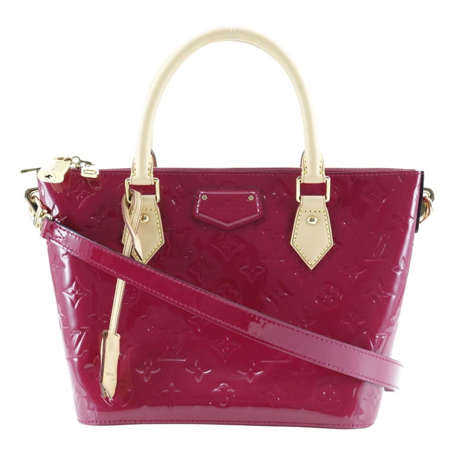 Louis Vuitton Vernis Monogram Handbag: Louis Vuitton Vernis Monogram Handbag The Louis Vuitton Vernis Monogram Handbag boasts its iconic Indian rose color and distinctive monogram pattern, crafted from high-quality materials. This beautifu