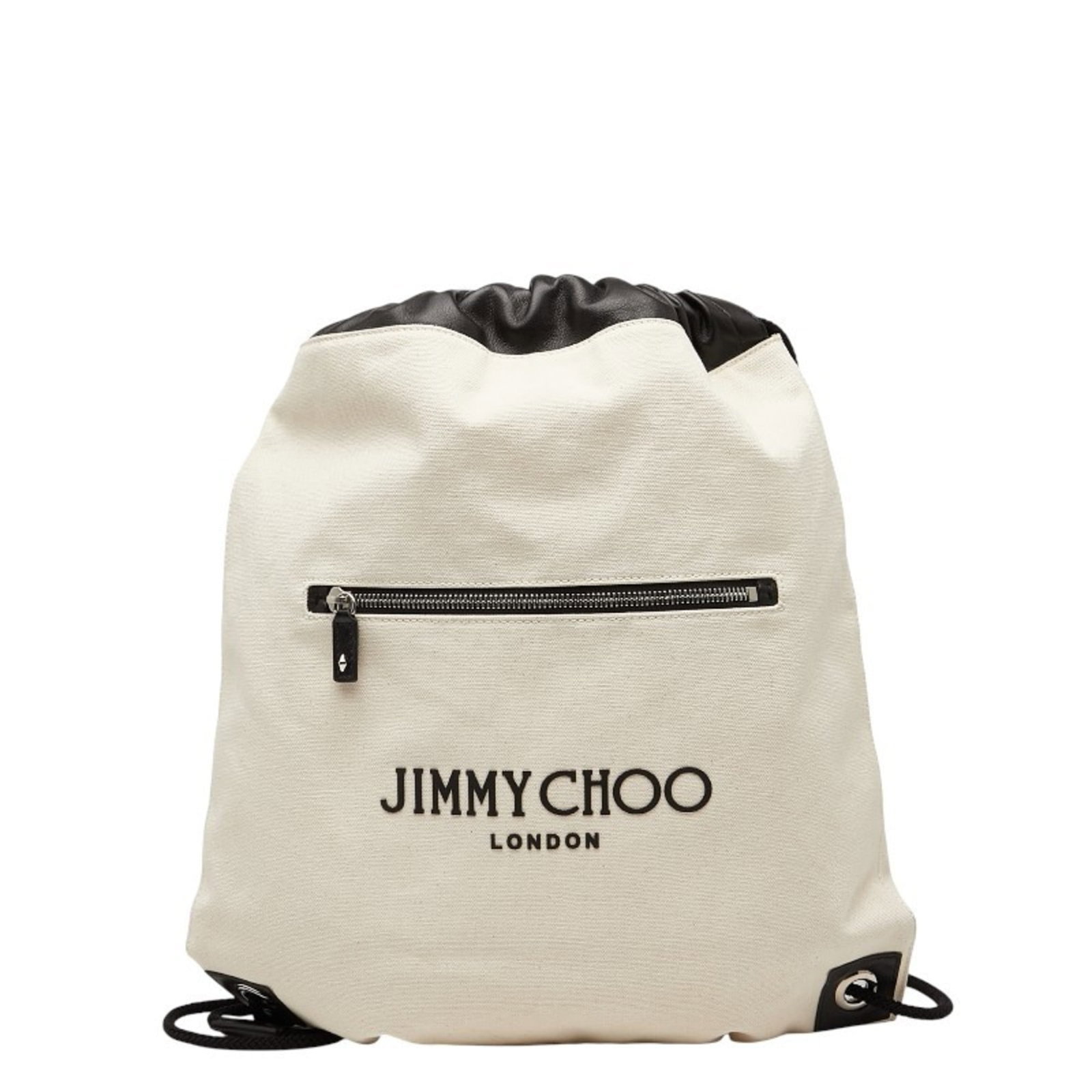 Canvas leather backpack by Jimmy Choo: Canvas leather backpack by Jimmy Choo Canvas leather backpack by Jimmy Choo, featuring canvas and leather construction in black and ivory colors. This stylish backpack measures 40cm x 36cm x 5.00mm an