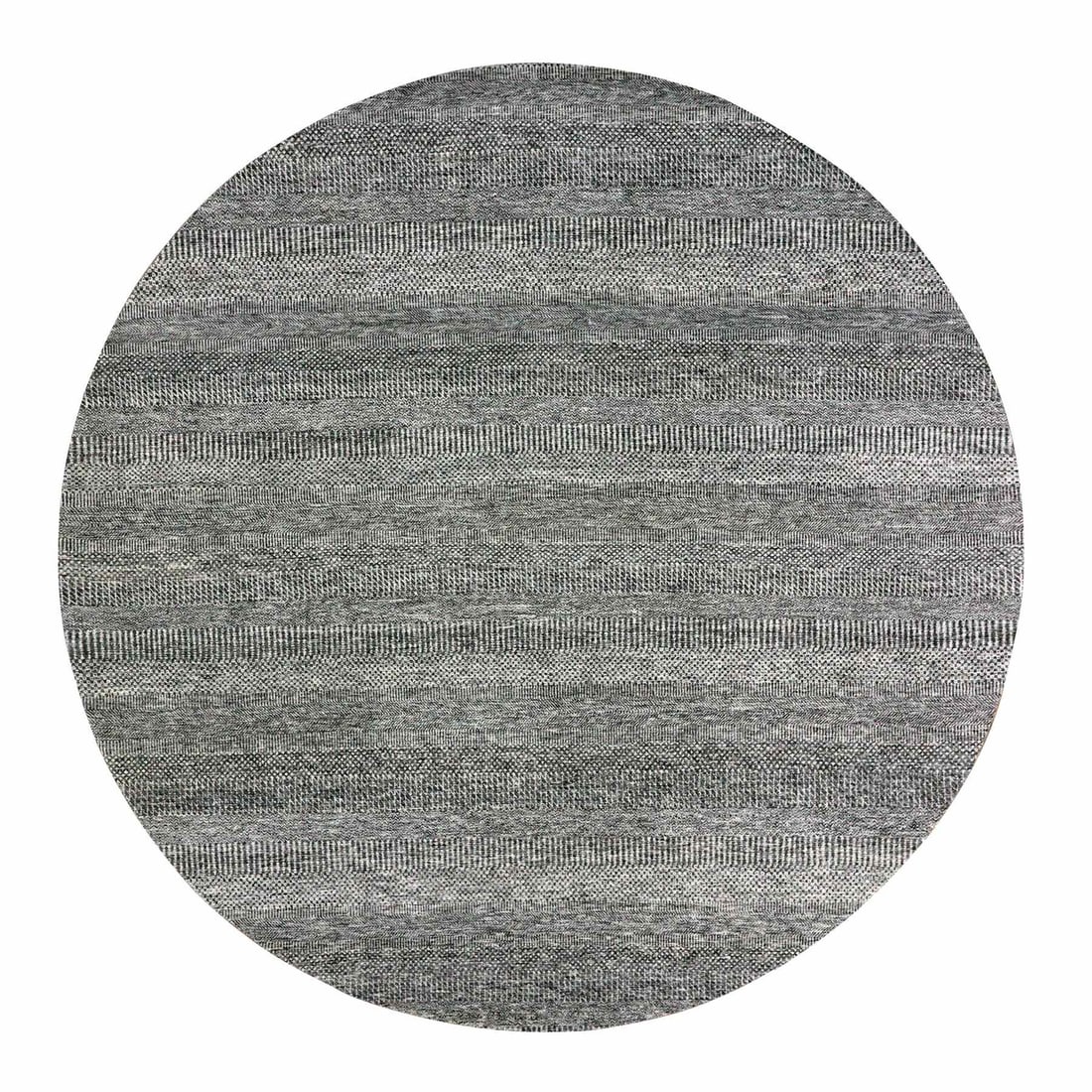 10'x10' Gray Undyed Wool Hand Knotted Grass Design Round Oriental Rug: 10'x10' Gray Undyed Wool Hand Knotted Grass Design Round Oriental Rug Gray undyed wool hand knotted grass design round Oriental rug, measuring 10'x10', features a unique field color with subtle variat
