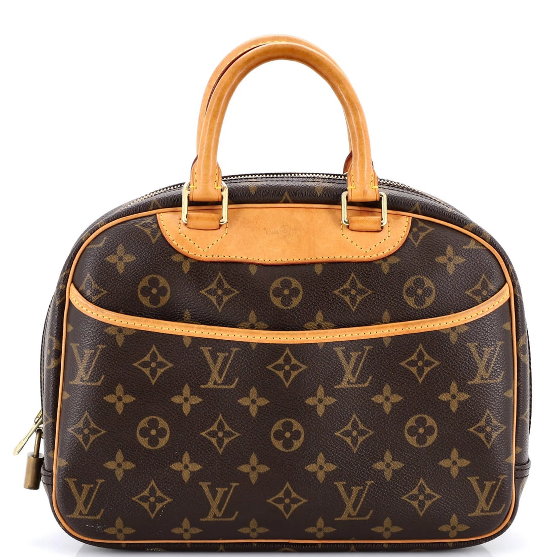 Louis Vuitton Handbag Canvas Monogram Trouville: Louis Vuitton Handbag Canvas Monogram Trouville Canvas Monogram Trouville Handbag in Brown. This Louis Vuitton handbag features the iconic monogram canvas exterior, with water marks, stains, and edge