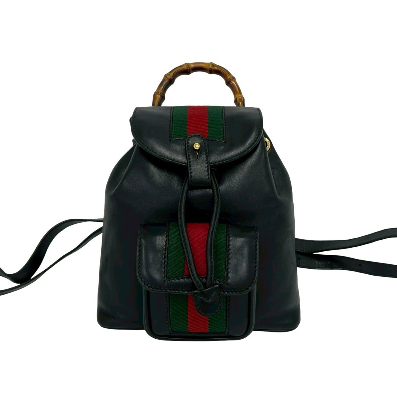 Bamboo leather backpack: Bamboo leather backpack Bamboo leather backpack from Gucci, featuring a unique blend of sustainable materials and stylish design. The black, green, and red color options add a pop of personality to th