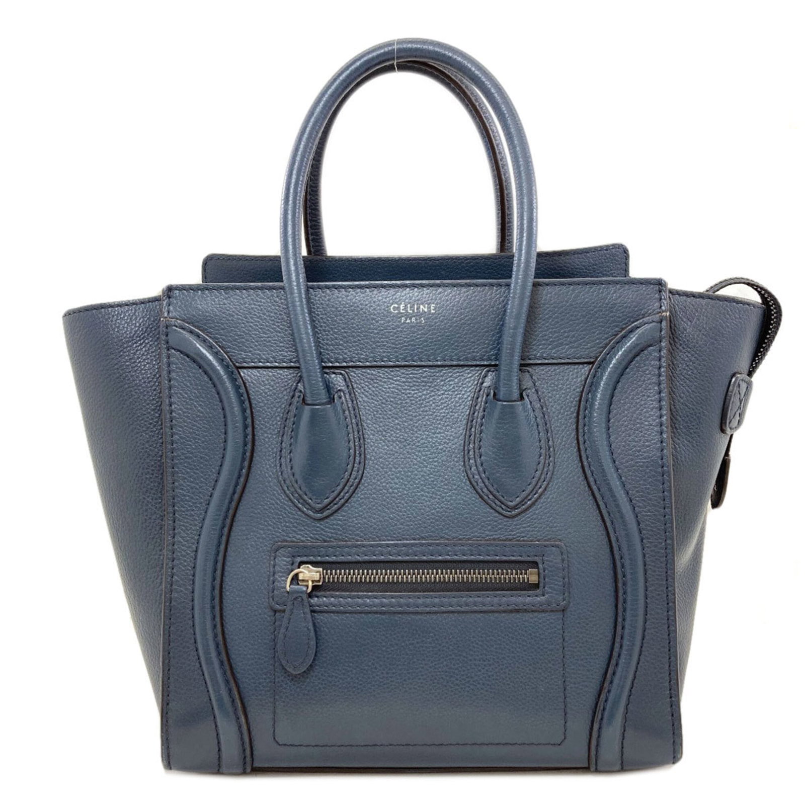 Celine Tote Bag Leather: Celine Tote Bag Leather Calfskin leather Celine tote bag in blue, featuring a zipper closure and measuring 25cm x 38cm x 12cm. With its classic design and durable construction, this stylish bag is