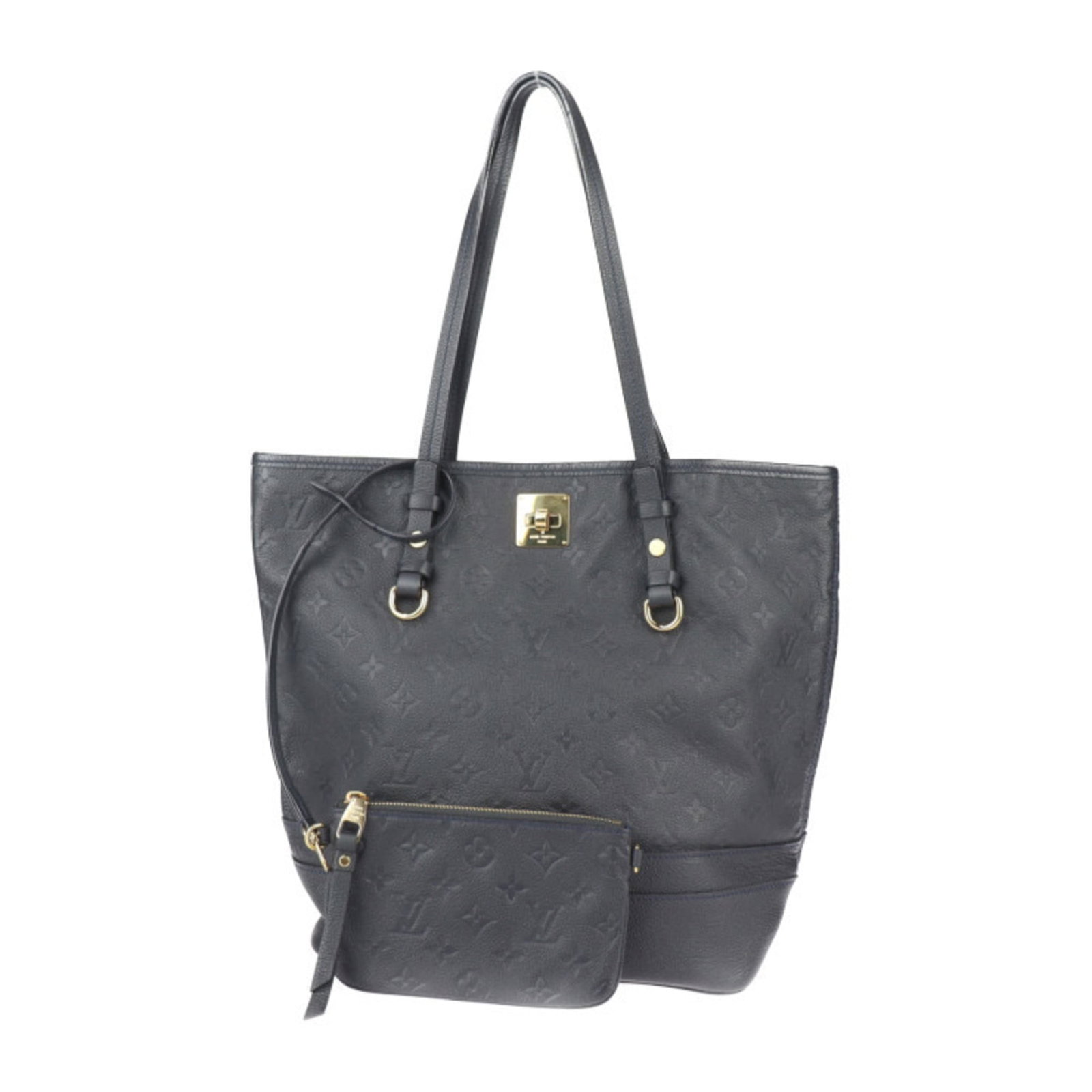 Louis Vuitton Handbag Pouch Shoulder Bag Tote Bag Leather: Louis Vuitton Handbag Pouch Shoulder Bag Tote Bag Leather Black leather Louis Vuitton handbag pouch shoulder bag tote bag with gold hardware and a spacious interior. This stylish and functional bag fe