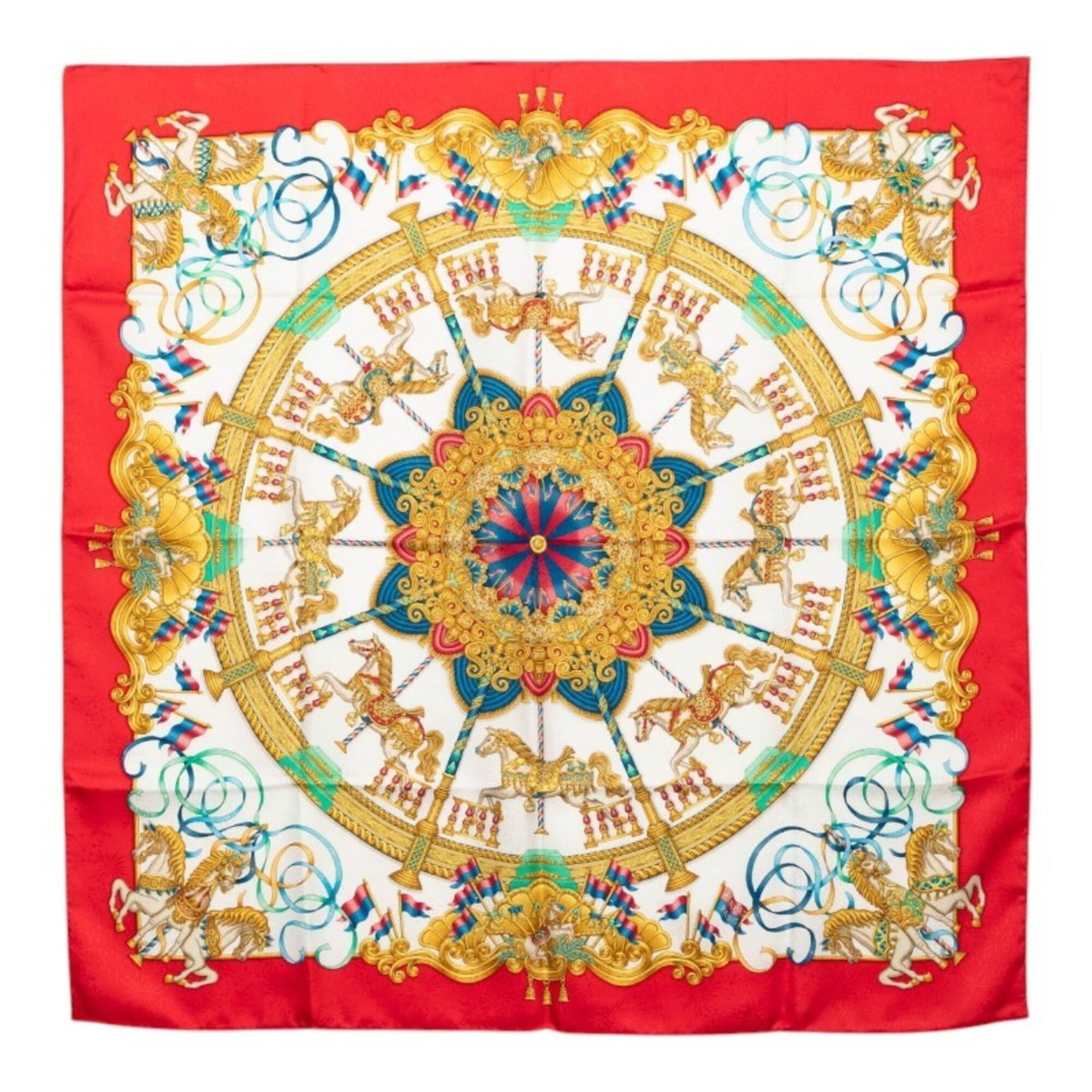 Hermes silk scarf: Hermes silk scarf Silk scarf from renowned luxury brand Hermes, featuring a vibrant red color and measuring 88cm x 88cm in size. Made from high-quality silk, this elegant accessory is crafted to perfe