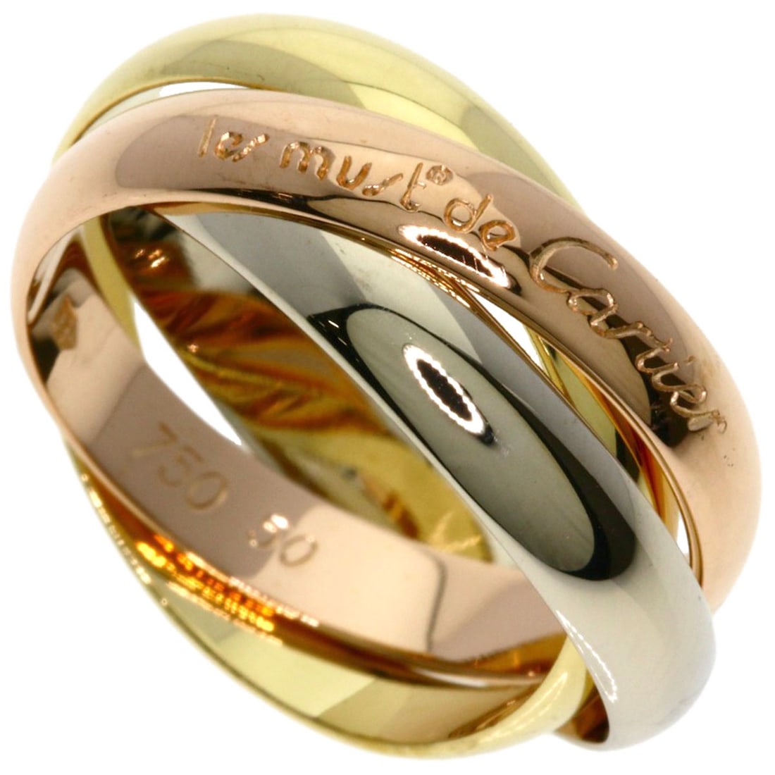 Cartier Trinity 3 Color # 50 Ring K18 Yellow Gold 18K Pink Gold: Cartier Trinity 3 Color # 50 Ring K18 Yellow Gold 18K Pink Gold Cartier Trinity 3 Color #50 Ring in K18 Yellow Gold, featuring a unique three-color design with 18K pink gold accents. This elegant ring