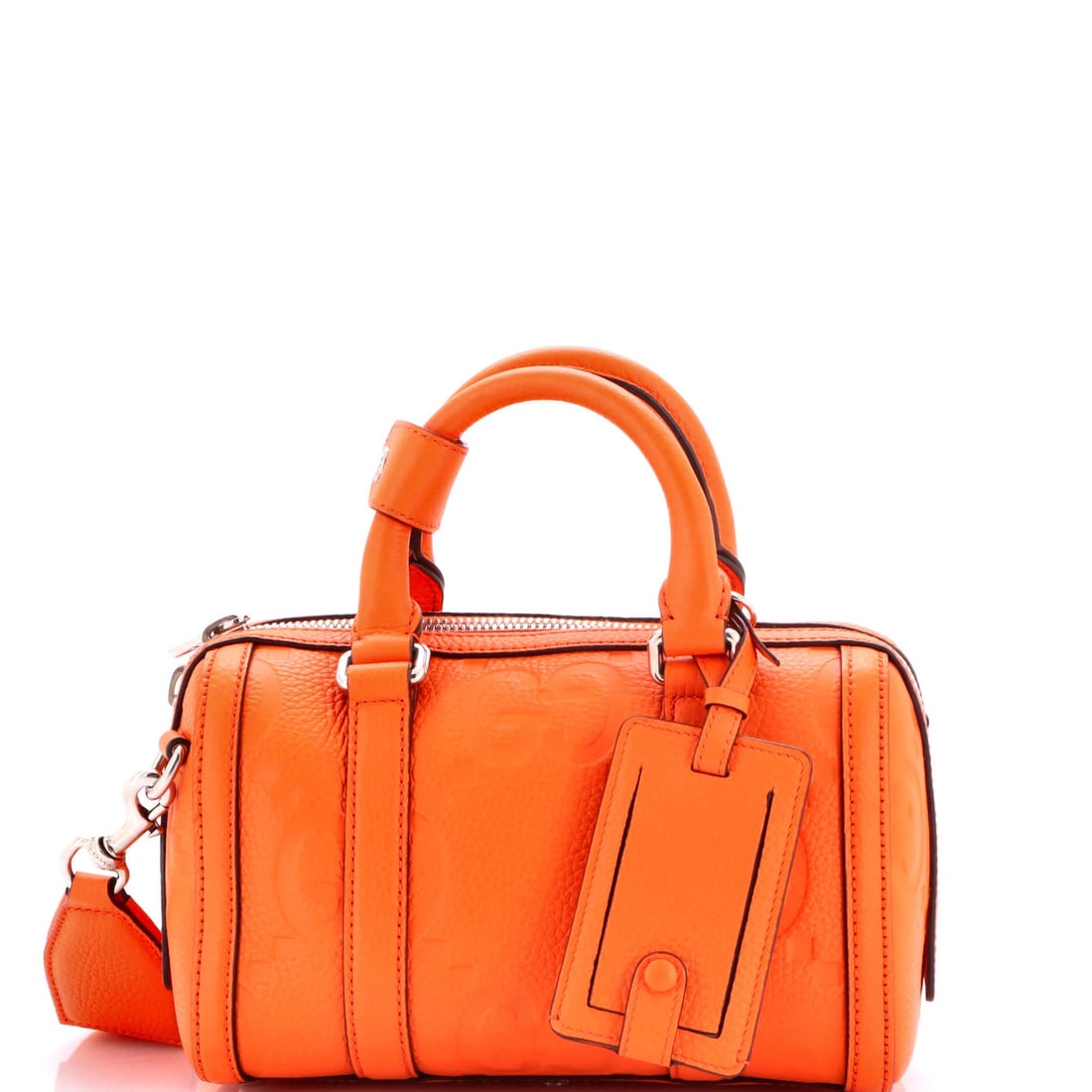 Mini Jumbo GG Embossed Leather Duffle Bag Gucci: Mini Jumbo GG Embossed Leather Duffle Bag Gucci Mini Jumbo GG Embossed Leather Duffle Bag Gucci - A stylish and compact accessory from the iconic Italian brand. This vibrant orange mini duffle bag fea