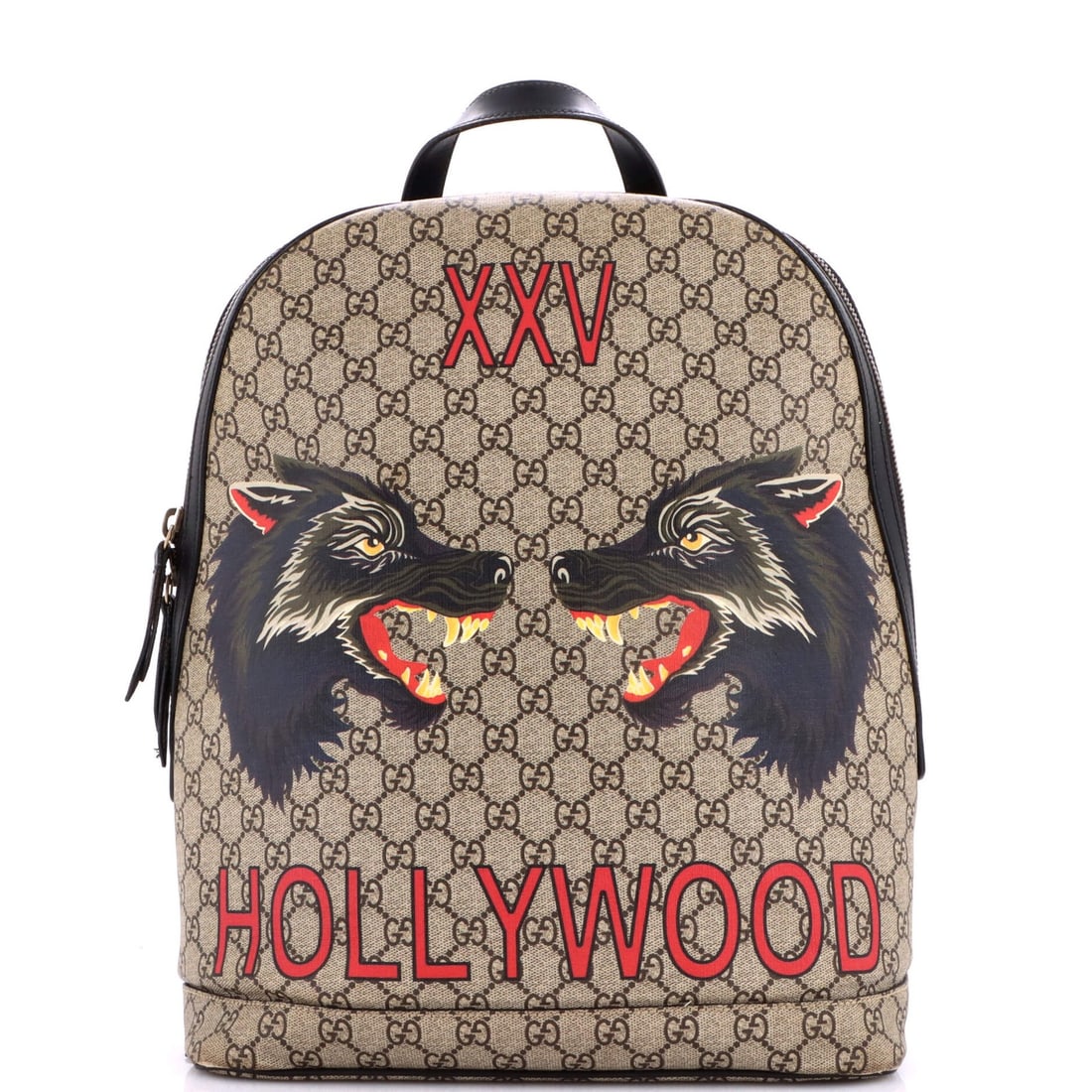 Zip around backpack medium printed canvas gucci gg coated: Zip around backpack medium printed canvas gucci gg coated Medium printed canvas Gucci backpack with GG coating in brown, featuring a zip around design and aged gold hardware. The exterior shows signs 