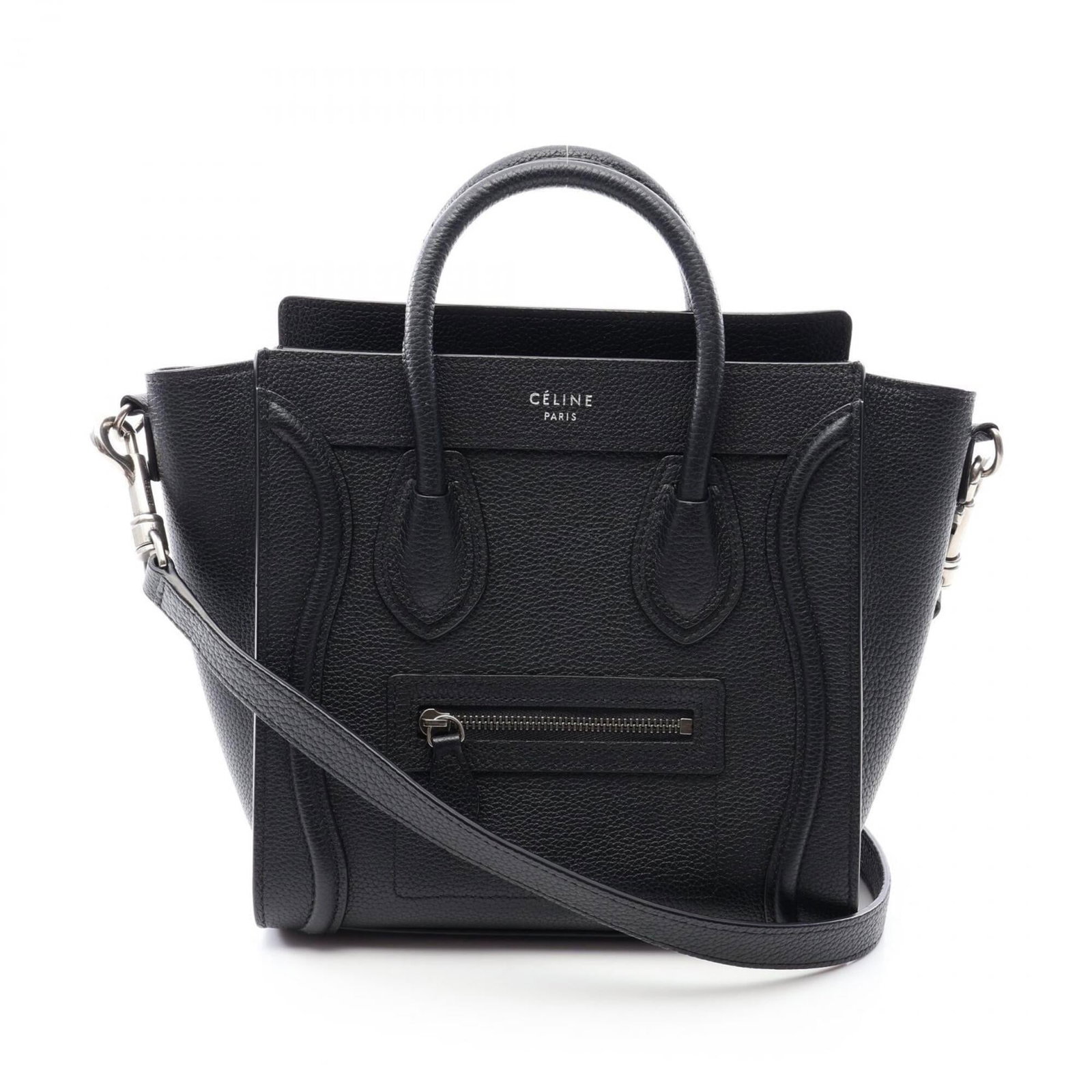 Handbag Leather Celine: Handbag Leather Celine Black leather Celine handbag with dimensions 20cm x 20cm x 9cm. This sleek and compact bag features high-quality leather construction, making it a stylish accessory for everyday