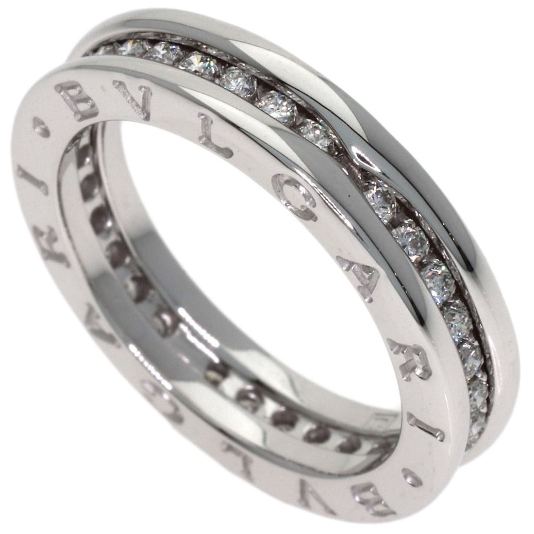 Bvlgari Diamond Ring 1 Band B Zero1 K18 White Gold: Bvlgari Diamond Ring 1 Band B Zero1 K18 White Gold Bvlgari Diamond Ring in K18 White Gold features a stunning diamond set into a sleek, silver-toned band with a signature from the artist. The ring's K