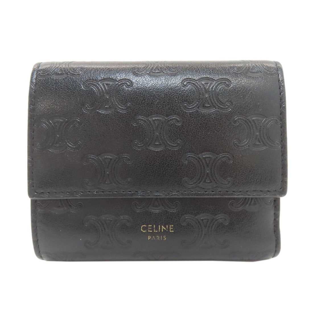 Celine Small Trifold Wallet Tri-Fold Wallet (With Coin Pocket) Leather: Celine Small Trifold Wallet Tri-Fold Wallet (With Coin Pocket) Leather Black leather tri-fold wallet with coin pocket, designed by CELINE. The sleek and modern design features a classic tri-fold layou