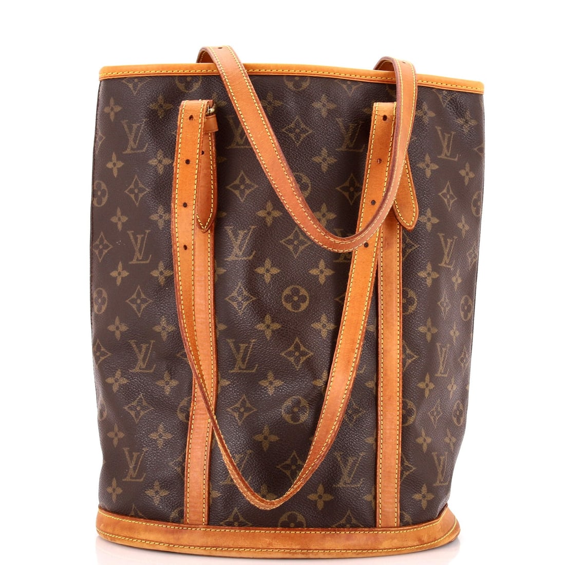 Louis Vuitton Bucket Bag Monogram Canvas GM: Louis Vuitton Bucket Bag Monogram Canvas GM Brown Louis Vuitton Bucket Bag Monogram Canvas GM in Fair Condition. This classic bucket bag features the iconic monogram canvas exterior, with heavy edge w