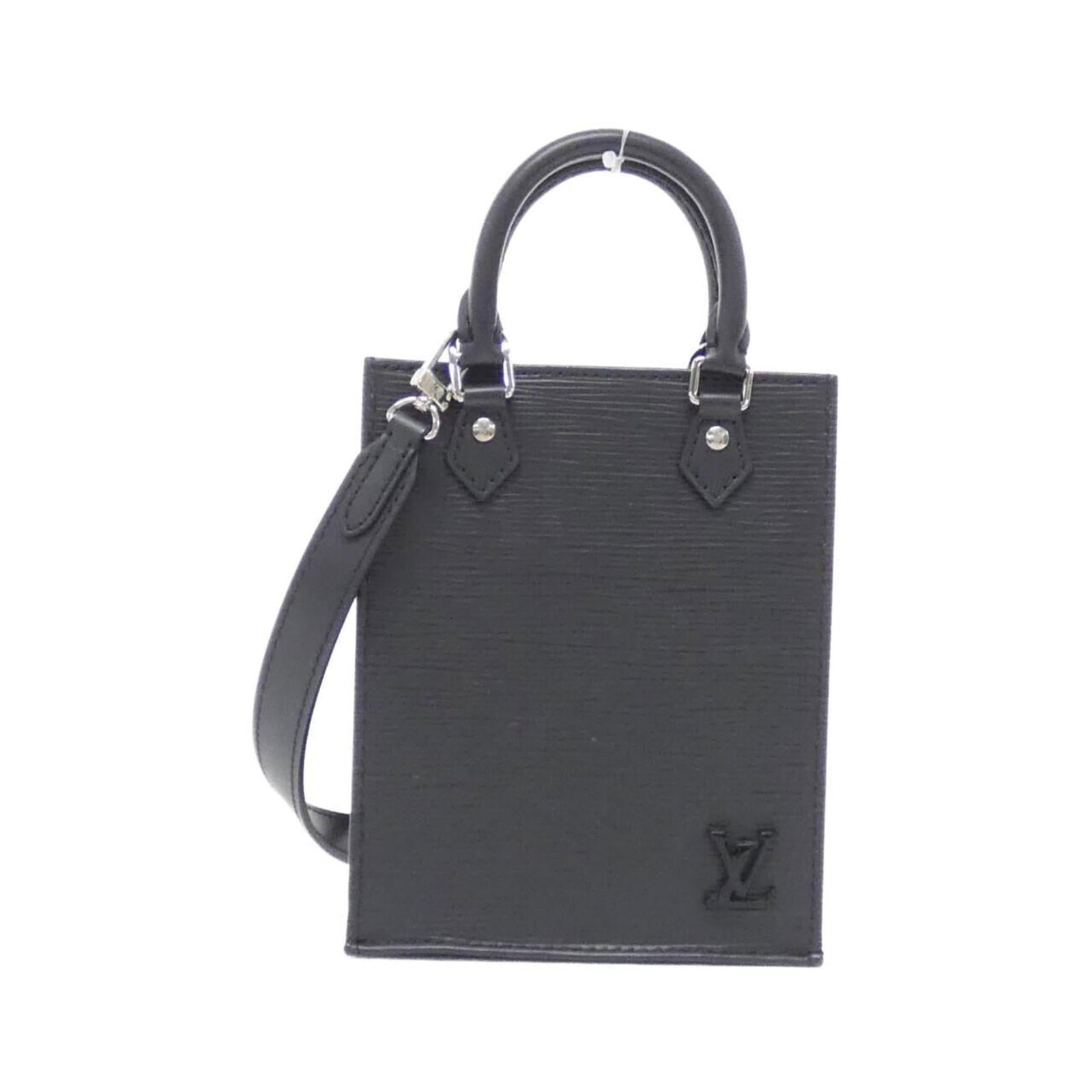 Handbag Louis Vuitton Leather: Handbag Louis Vuitton Leather The Louis Vuitton leather handbag features calf leather construction, a black color with silver hardware, and a shoulder strap for added convenience. Measuring 17cm x 14c