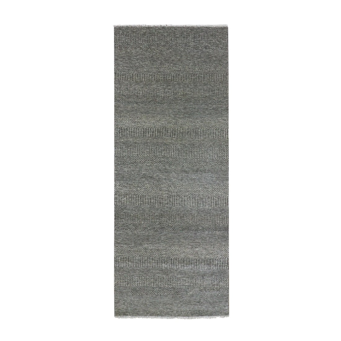 4'x10'2" Gray Modern Undyed Wool Grass Hand Knotted Wide Runner Rug: 4'x10'2" Gray Modern Undyed Wool Grass Hand Knotted Wide Runner Rug 4'x10'2" Gray Modern Undyed Wool Grass Hand Knotted Wide Runner Rug features a striking flatweave design in a soothing grey color, c