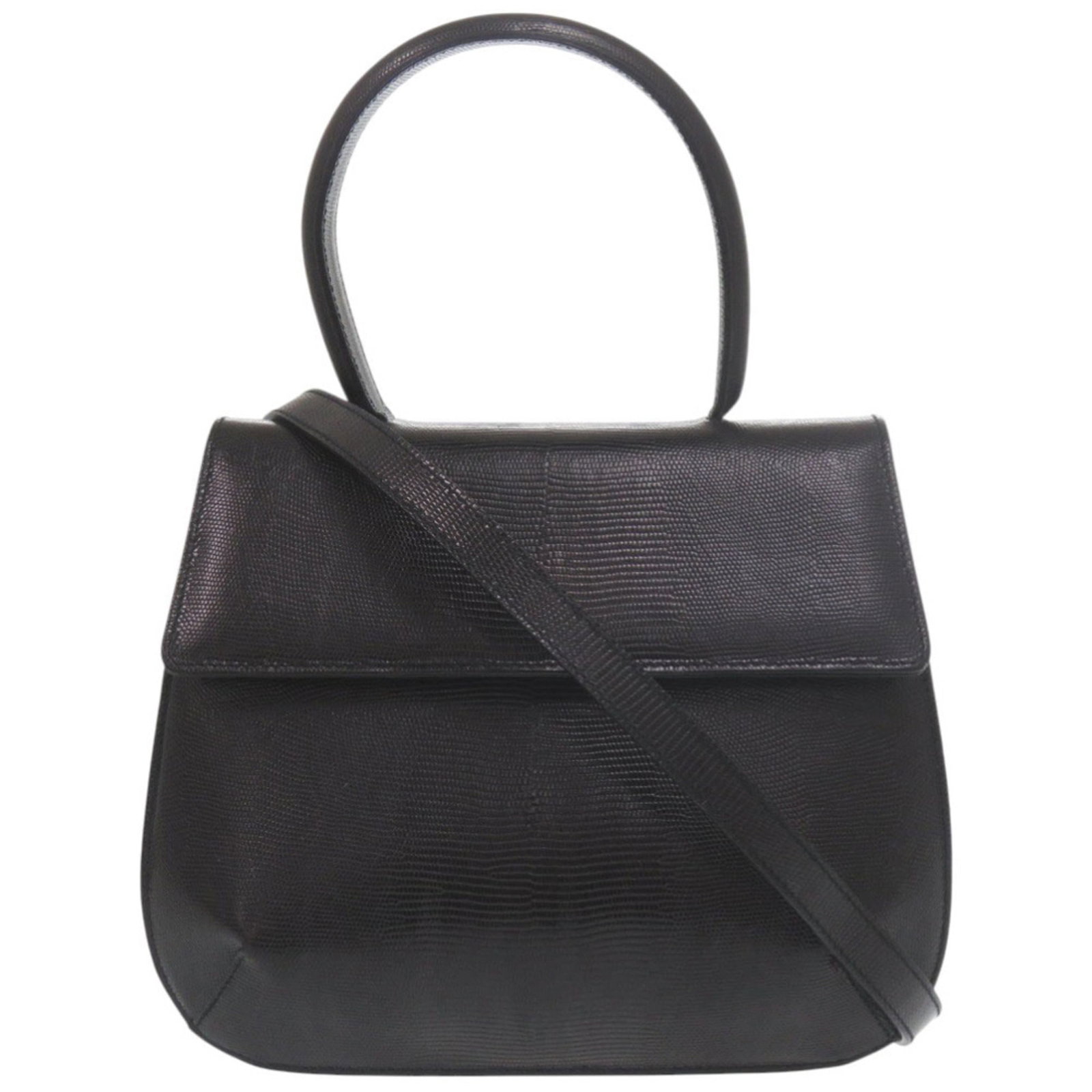 Handbag Leather Salvatore Ferragamo: Handbag Leather Salvatore Ferragamo Black embossed leather Salvatore Ferragamo handbag with gold hardware, featuring a magnet closure and adjustable strap length. This Italian-made bag measures 19cm x