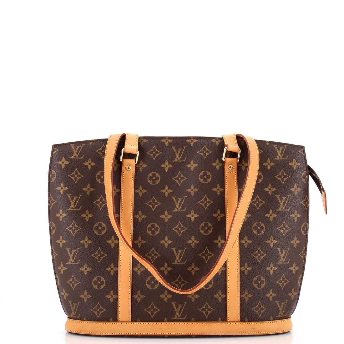Vuitton Canvas Monogram Handbag Louis: Vuitton Canvas Monogram Handbag Louis Brown Louis Vuitton Babylone Handbag Monogram Canvas Tote with Gold Hardware, featuring scuffs, creases, and minor edge wear on the exterior, and microfiber inter