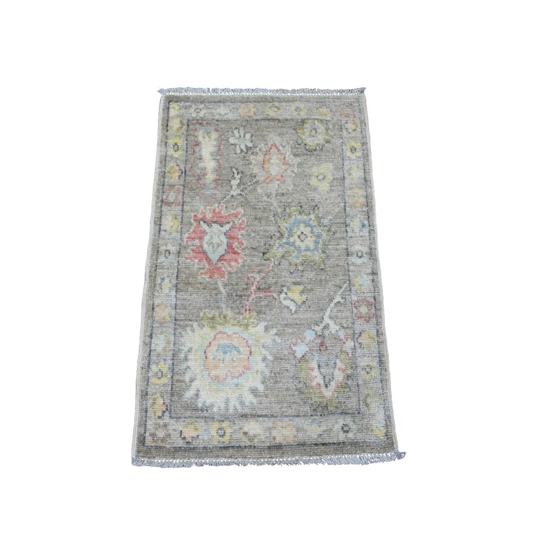 2'x3'2" Sonic Gray Hand Knotted Afghan Angora Oushak 100% Wool Mat Rug: 2'x3'2" Sonic Gray Hand Knotted Afghan Angora Oushak 100% Wool Mat Rug Sonic Gray, a stunning 2'x3'2" hand knotted Afghan Angora Oushak rug, boasts rich grey tones that add warmth and depth to any roo
