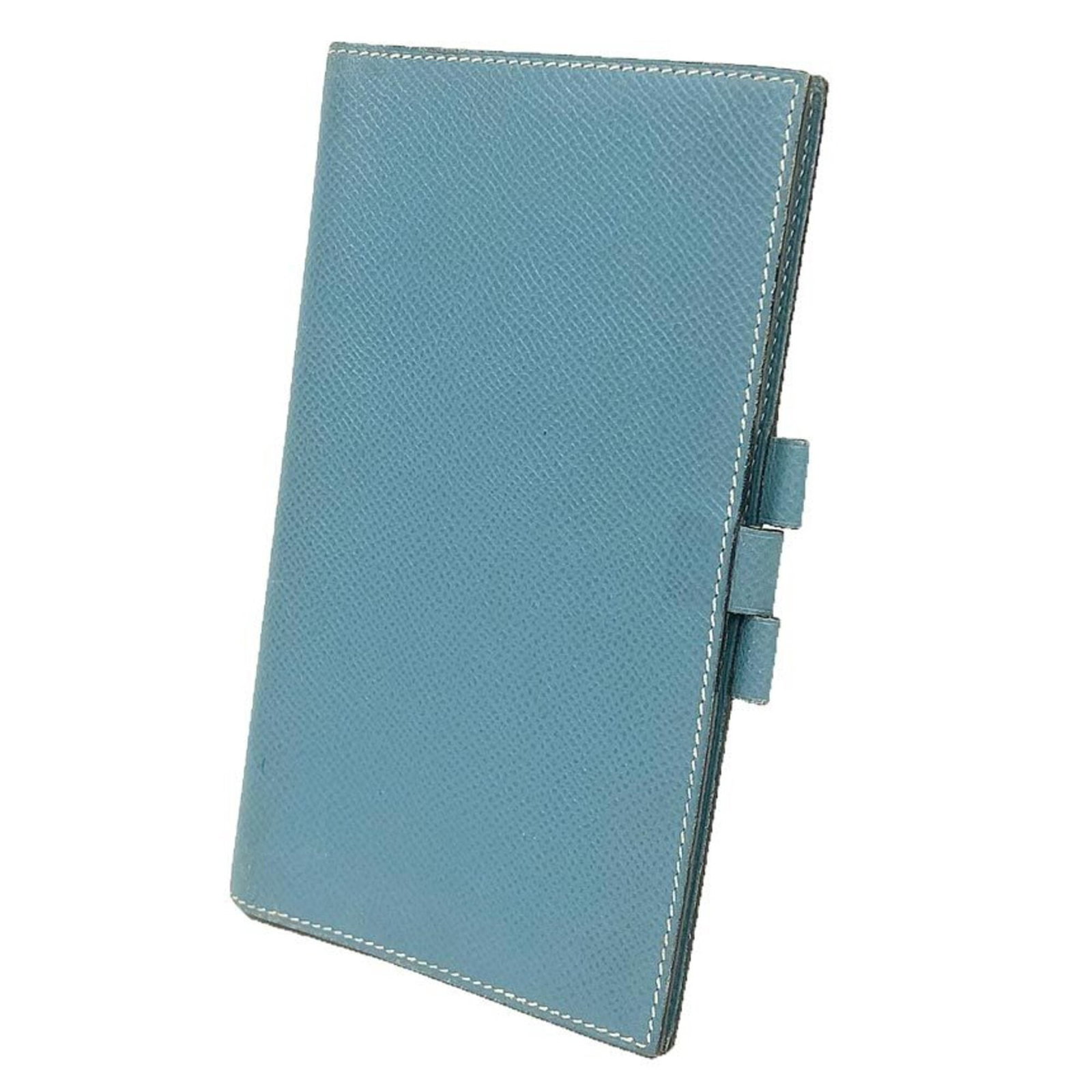 Blue leather notebook cover agenda with vision: Blue leather notebook cover agenda with vision Blue leather notebook cover with vision bears a signature. Made from high-quality blue leather, this compact agenda measures 17cm x 10cm and features a d