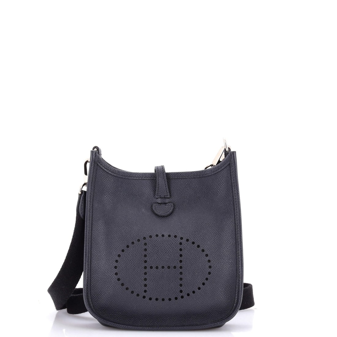 Epsom Bag Gen Hermes III Evelyne TPM: Epsom Bag Gen Hermes III Evelyne TPM Blue Epsom Gen Hermes III Evelyne TPM Bag with Palladium Hardware, featuring raw leather interior and exterior scuffs. Measuring 7" height, 6.5" width, and 2" dept