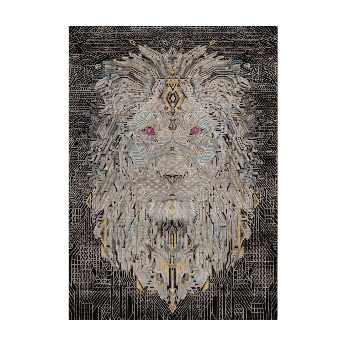 5'1"x7'1" Onyx Black Maharaja Lion Wool & Silk Hand Knotted Oriental Rug (1 of 8)