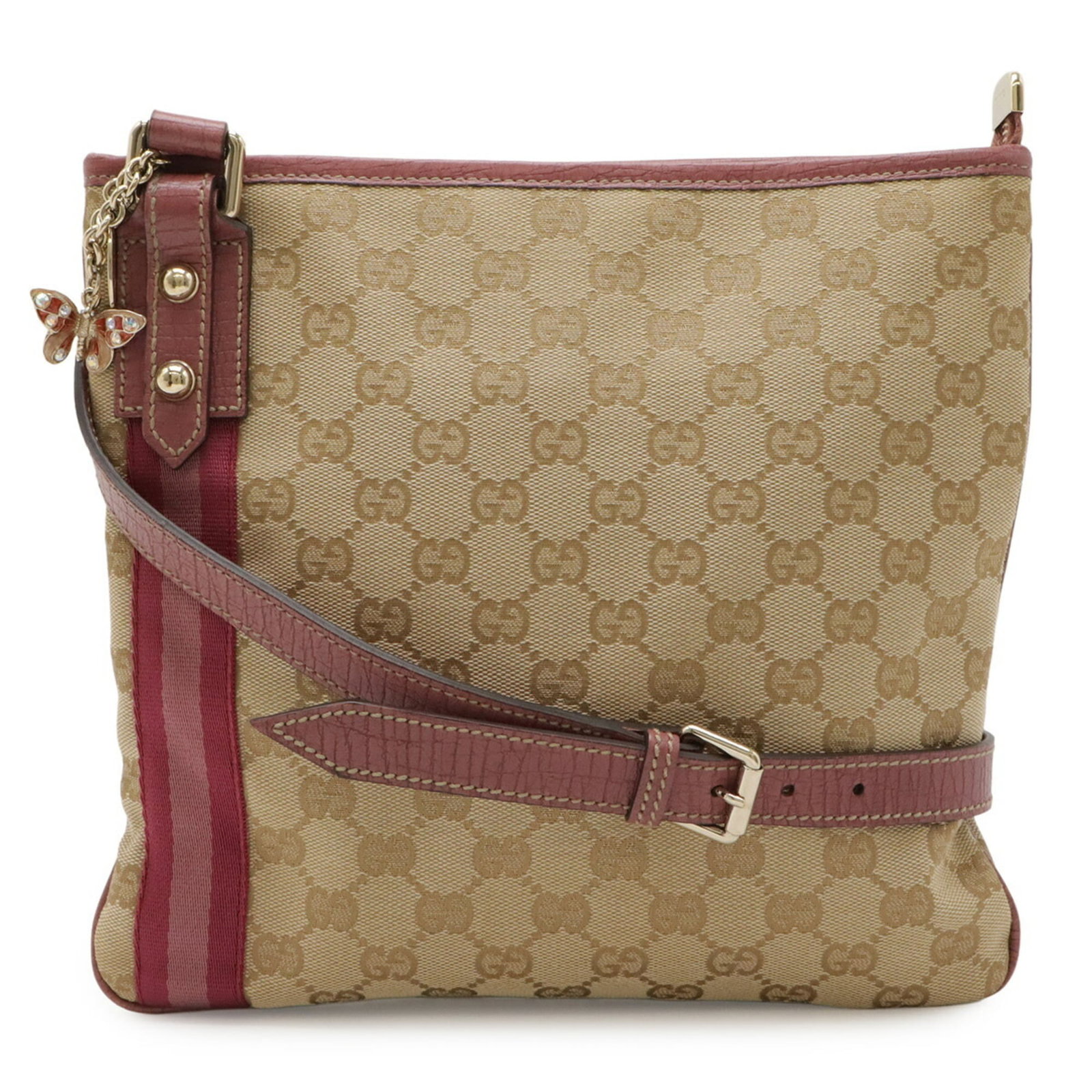 Canvas leather shoulder bag from Gucci: Canvas leather shoulder bag from Gucci Canvas leather shoulder bag from Gucci, featuring a unique combination of beige, pink, and purple hues. The bag's canvas material provides a sturdy base, while t