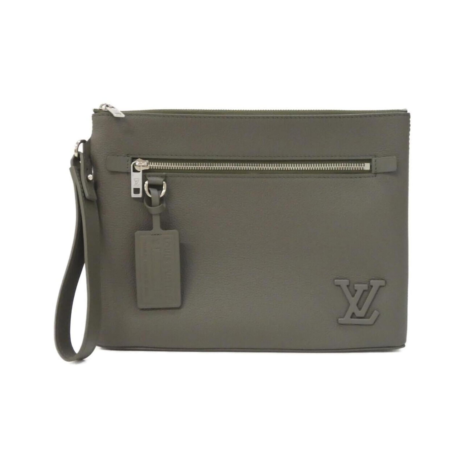 Handbag Pouch by Louis Vuitton Leather: Handbag Pouch by Louis Vuitton Leather Calf leather handbag pouch from Louis Vuitton, featuring khaki color and silver hardware. Made with durable materials, this bag measures 22cm x 30cm x 5cm. The s