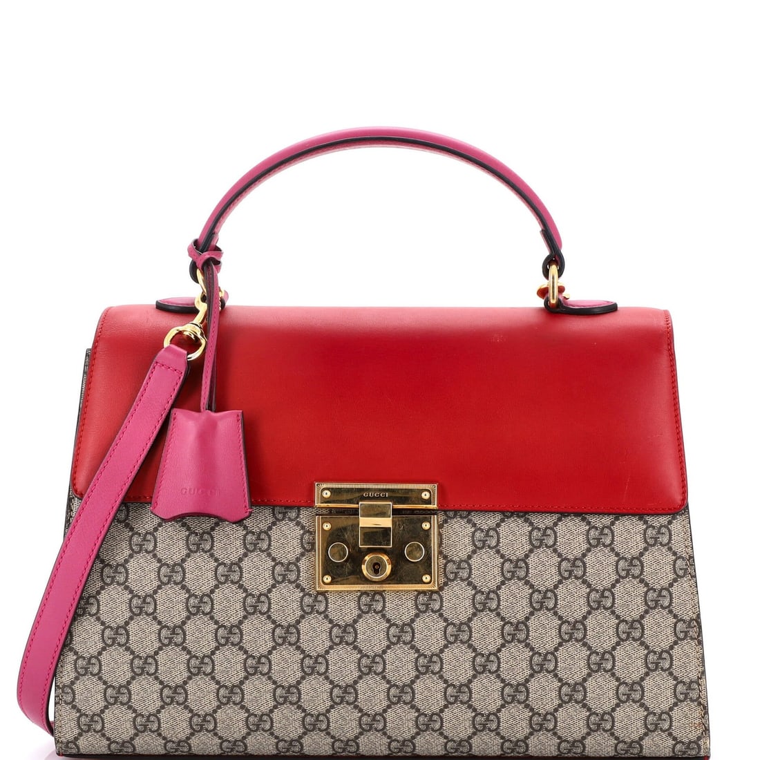 Gucci Padlock Top Handle Bag GG Coated Canvas and Leather Medium: Gucci Padlock Top Handle Bag GG Coated Canvas and Leather Medium Gucci's Padlock Top Handle Bag boasts a striking combination of GG Coated Canvas and leather, with a classic top handle design. The med