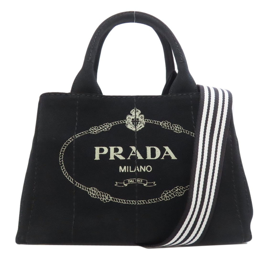 Mini Prada 2 Way Handbag Canvas: Mini Prada 2 Way Handbag Canvas Mini Prada 2 Way Handbag Canvas - A compact and stylish black canvas handbag with a signature from the artist, bearing a distinctive mark. This sleek design features a 