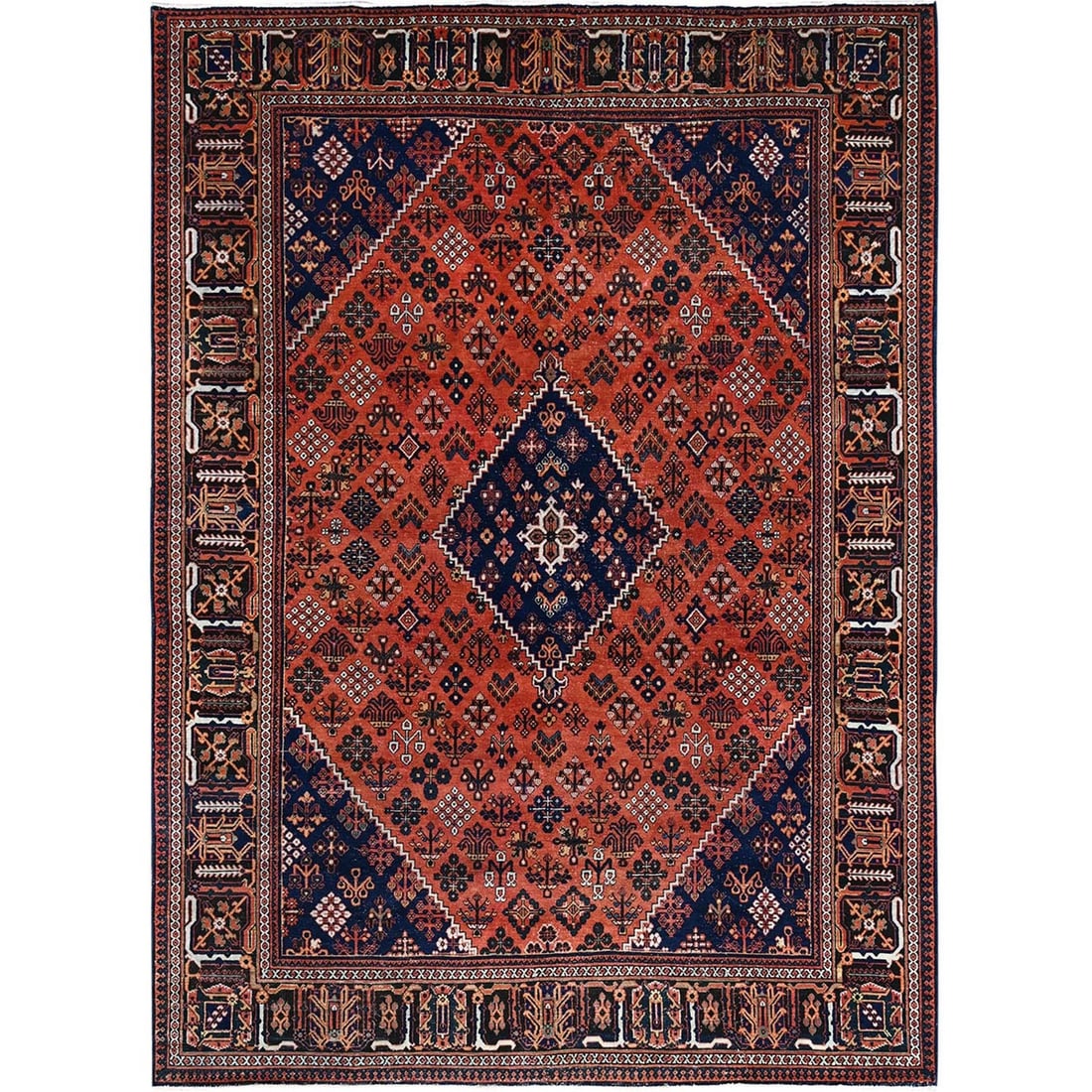8'1"x11'3" Ochre Red Hand Knotted Vintage Pure Wool Joshagan Cleaned Rug: 8'1"x11'3" Ochre Red Hand Knotted Vintage Pure Wool Joshagan Cleaned Rug 8'1" x 11'3" Ochre Red Hand Knotted Vintage Pure Wool Joshagan Cleaned Rug - A stunning example of Turkish craftsmanship, this 
