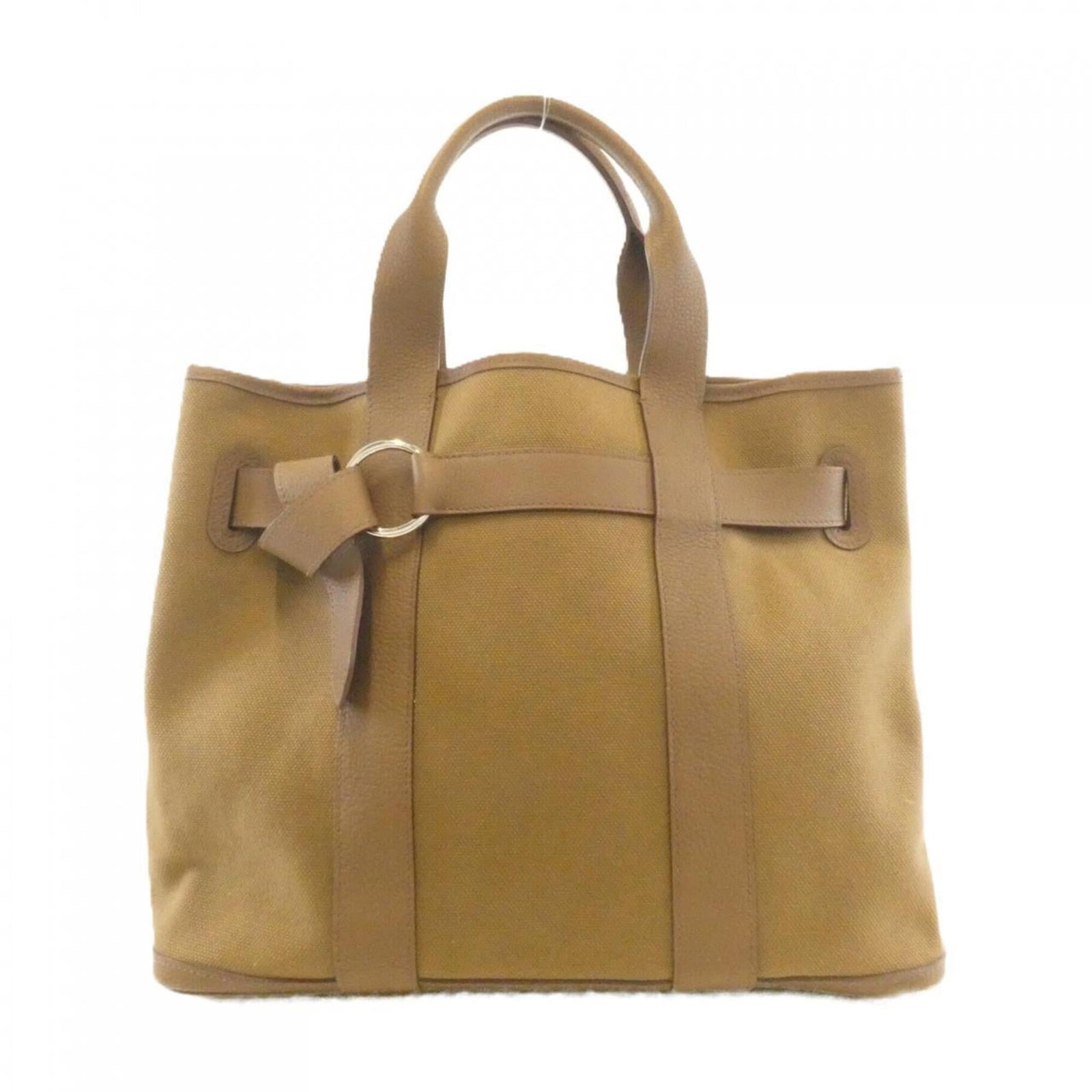 Handbag Canvas by Hermes: Handbag Canvas by Hermes Canvas Handbag by Hermes in Khaki, featuring silver hardware and a classic design. This canvas handbag measures 30cm x 36cm x 18cm and is made from high-quality materials.