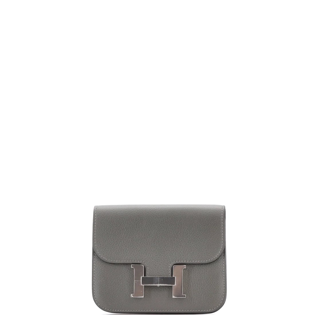 Slim Hermes Wallet Constance Evercolor: Slim Hermes Wallet Constance Evercolor Slim and sophisticated, the Constance Evercolor wallet from Hermes boasts a sleek gray leather exterior with subtle light indentations on the front underneath fl