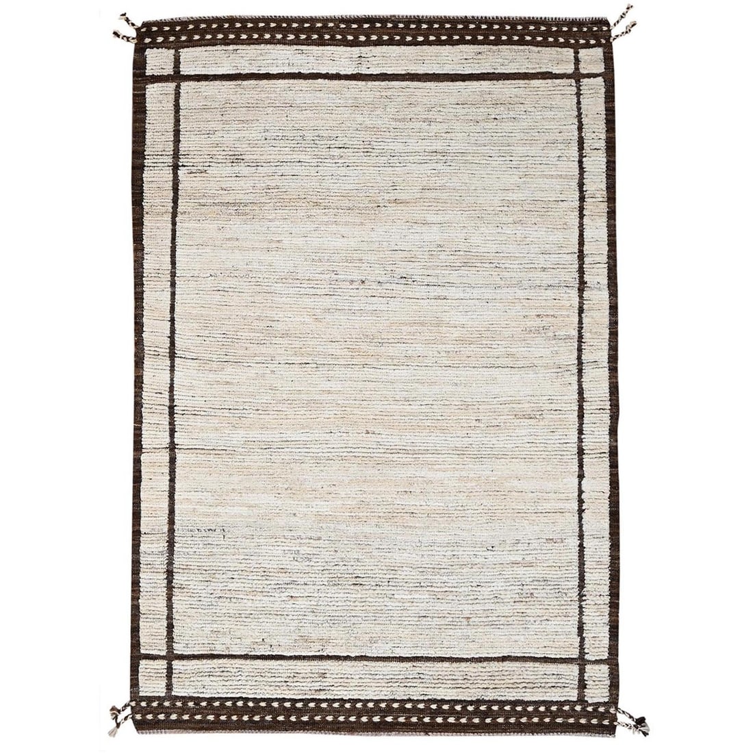 4'1"x6' Ivory Moroccan Weave with Plain Solid Design Wool Hand Knotted Rug: 4'1"x6' Ivory Moroccan Weave with Plain Solid Design Wool Hand Knotted Rug This stunning ivory Moroccan weave wool hand-knotted rug boasts a striking plain solid design, adding a touch of elegance to 