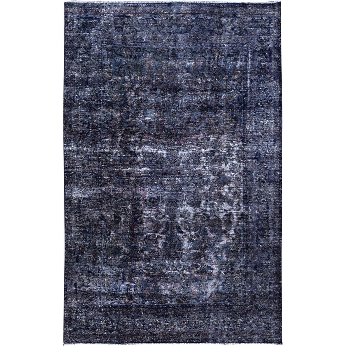 6'5"x10'3" Blue Overdyed Semi Antique Tebraz Hand Knotted Oriental Rug: 6'5"x10'3" Blue Overdyed Semi Antique Tebraz Hand Knotted Oriental Rug Blue Overdyed Semi Antique Tebraz Hand Knotted Oriental Rug stands at an impressive 6'5" x 10'3" with a rich blue overdyed semi a