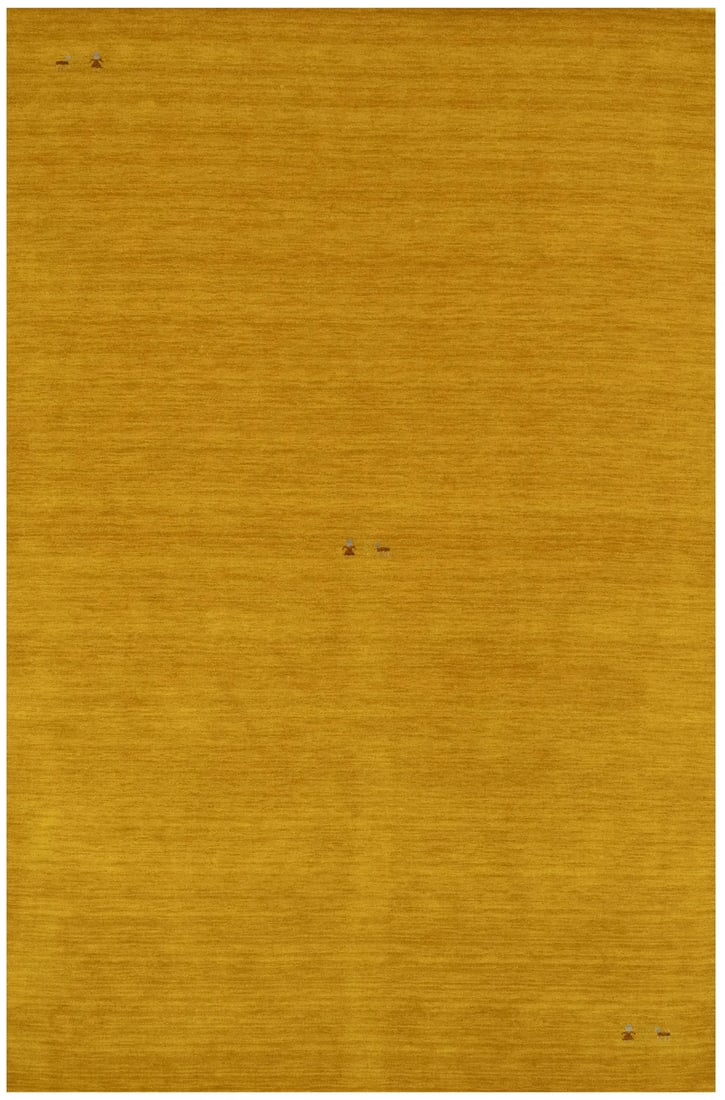Tribal Pictorial Style Gold Gabbeh 6X9 Modern Rug Contemporary Wool Decor Carpet Hand-Knotted: Tribal Pictorial Style Gold Gabbeh 6X9 Modern Rug Contemporary Wool Decor Carpet Hand-Knotted Hand-knotted in wool, this modern 6x9 ft Marigold-colored Gabbeh rug boasts a thick pile and high pile hei