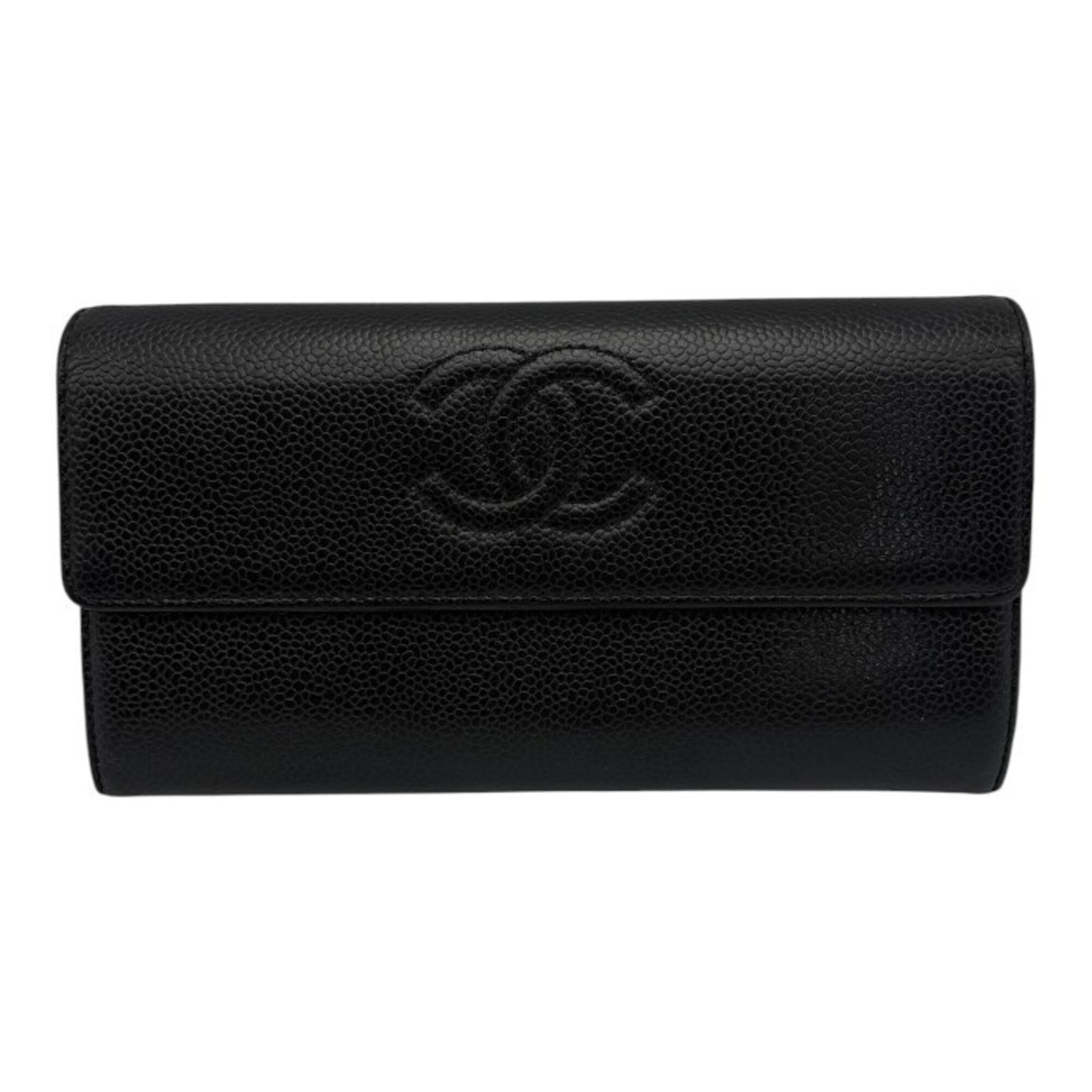 Long Wallet Leather Bi Fold Chanel: Long Wallet Leather Bi Fold Chanel The Long Wallet Leather Bi Fold Chanel features a sleek black leather design with a serial number marked on the body. Measuring 10.5cm x 19.5cm x 3cm, it boasts a cl