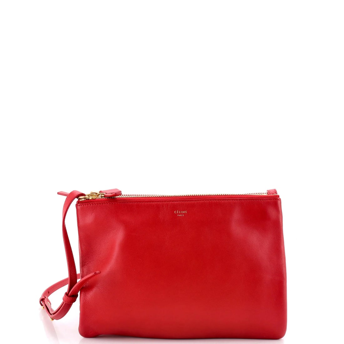 Celine Trio Crossbody Bag Leather Small: Celine Trio Crossbody Bag Leather Small Small Celine Leather Crossbody Bag in Red. This Trio crossbody bag features a classic design with a small size and red exterior color, made from high-quality le