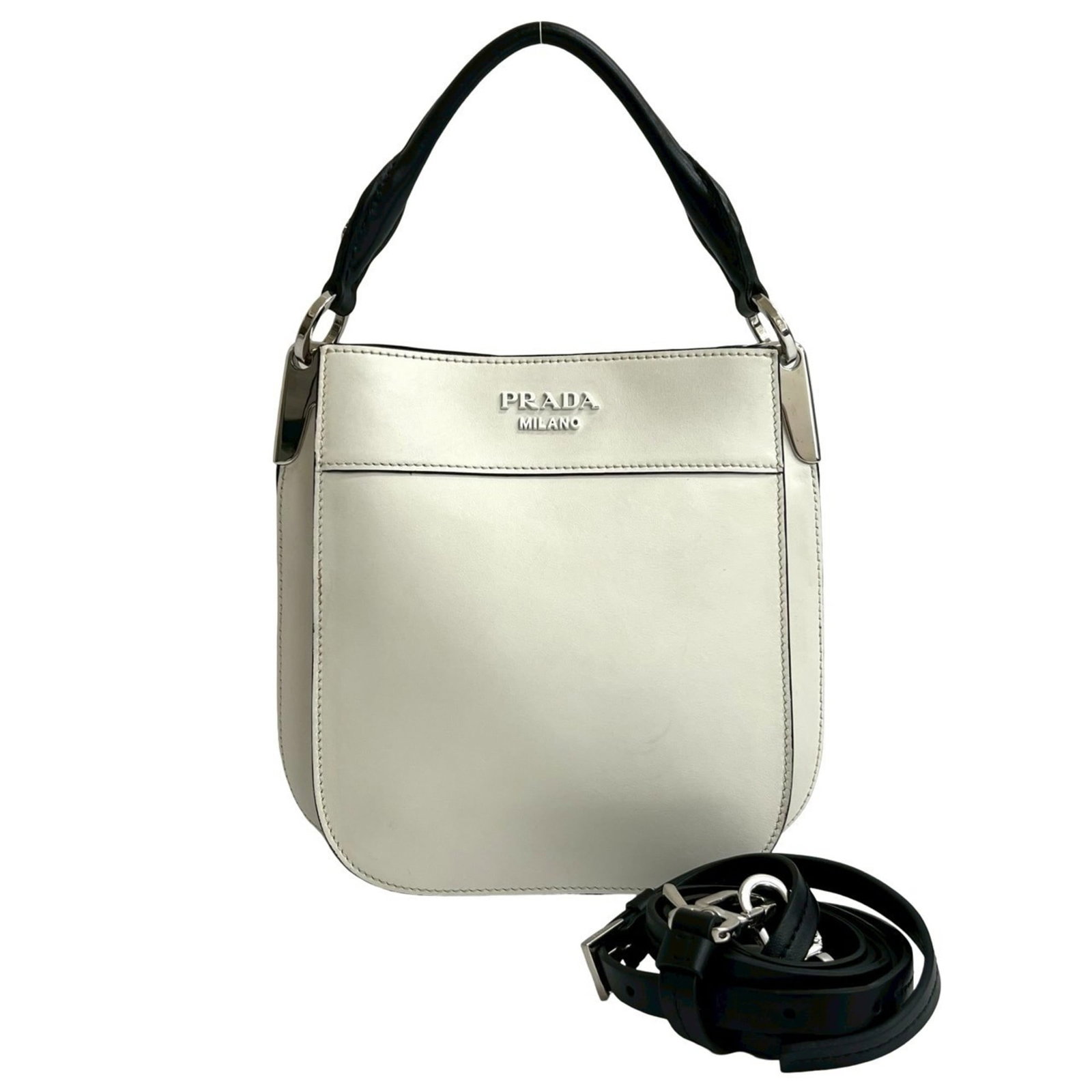 Shoulder bag tote bag leather handbag: Shoulder bag tote bag leather handbag Black leather shoulder bag tote with white accents, featuring a sleek design and durable construction. Includes dust bag and adjustable shoulder strap for added c