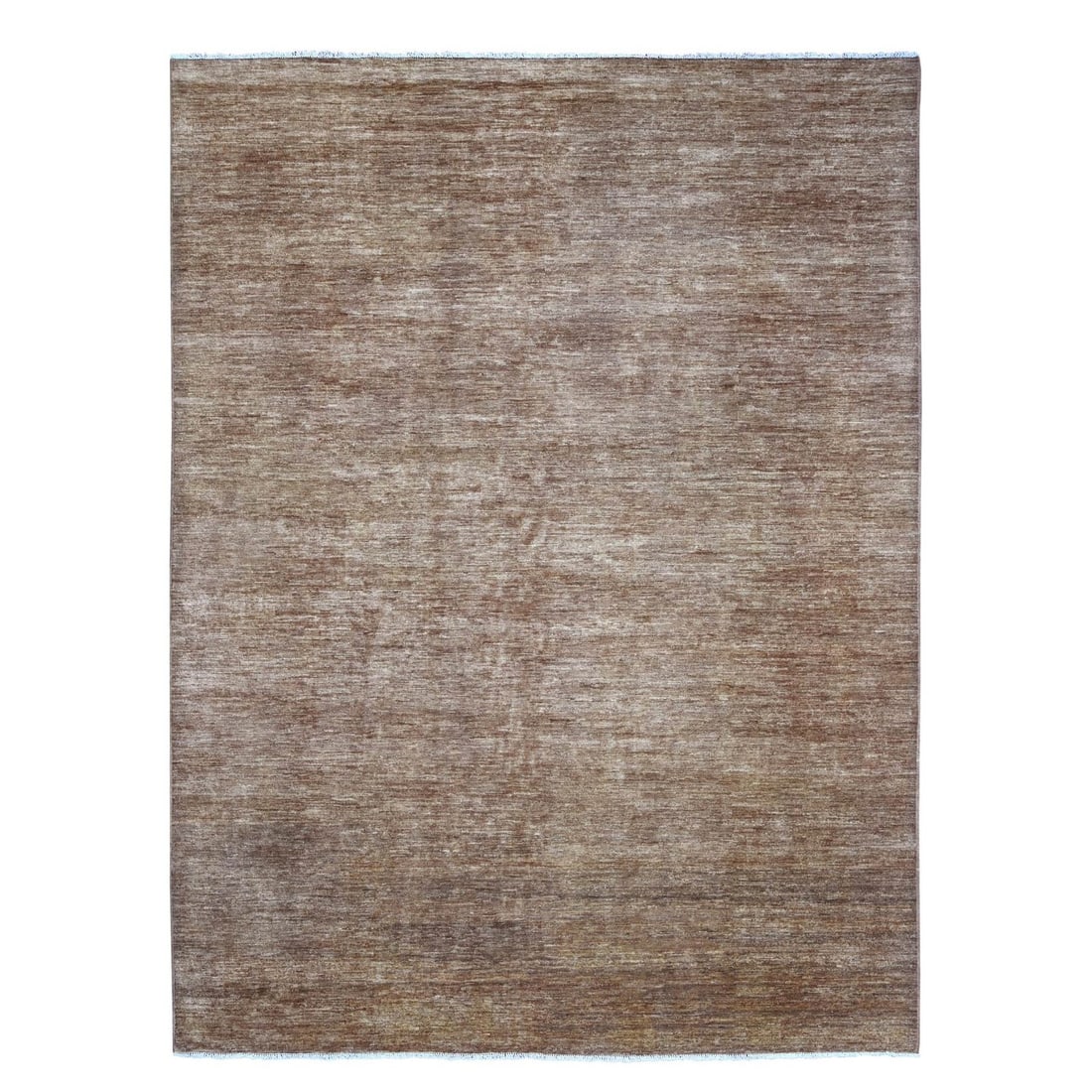 Solid brown coffee rug ghazni hand knotted wool pattern 8'9"x11'6: Solid brown coffee rug ghazni hand knotted wool pattern 8'9"x11'6 Solid brown coffee rug from Ghazni, hand-knotted with wool in a modern design. This rectangular field rug measures 8'9"x11'6" and feat