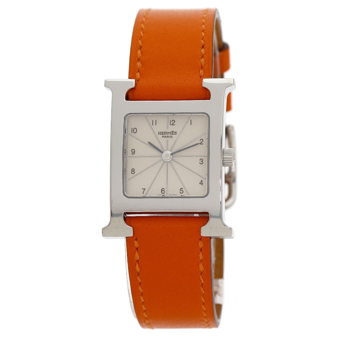 Hermes H watch watches stainless steel leather: Hermes H watch watches stainless steel leather Stainless steel and silver leather come together in this sleek Hermes watch, featuring an analog display and quartz movement. The silver case measures 21