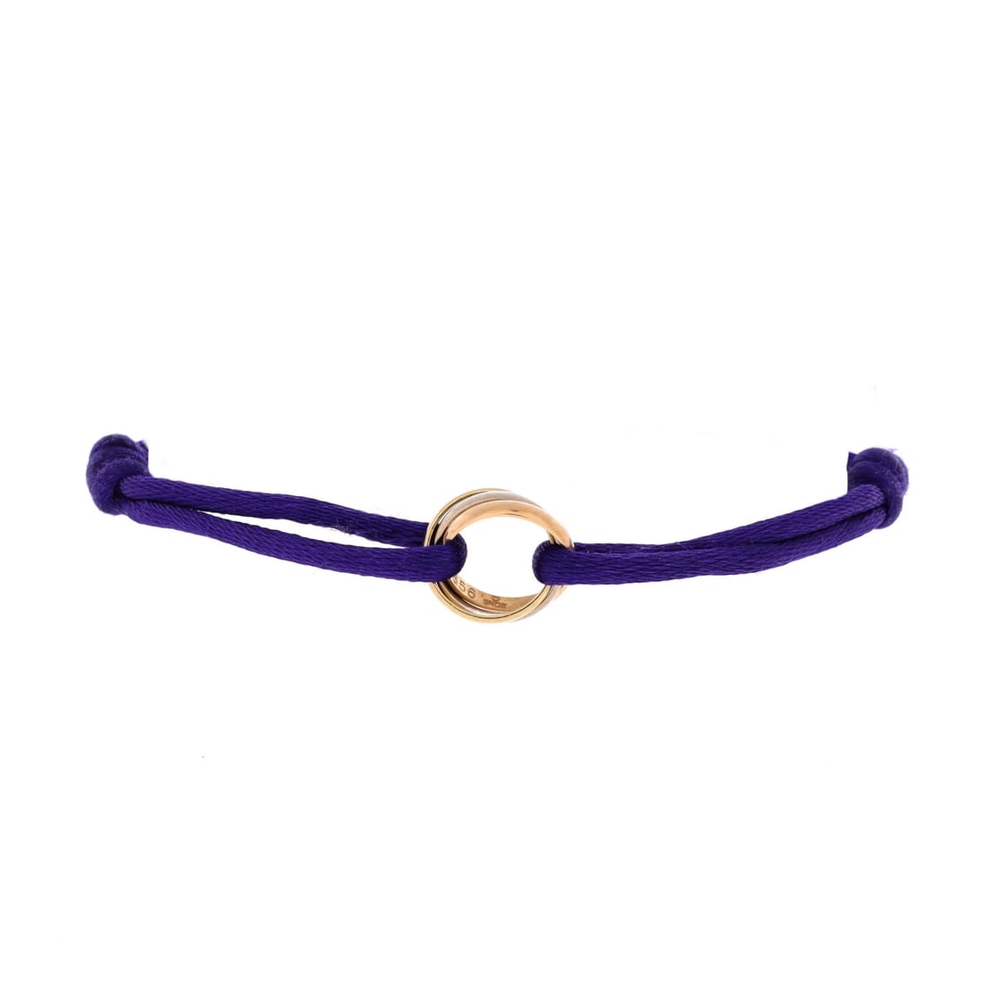 Cartier Trinity On Cord Bracelet Silk Cord with 18K Tricolor Gold: Cartier Trinity On Cord Bracelet Silk Cord with 18K Tricolor Gold Cartier's Trinity On Cord bracelet features a striking tricolor design in 18K gold, blending rose, white, and yellow tones. The silk c