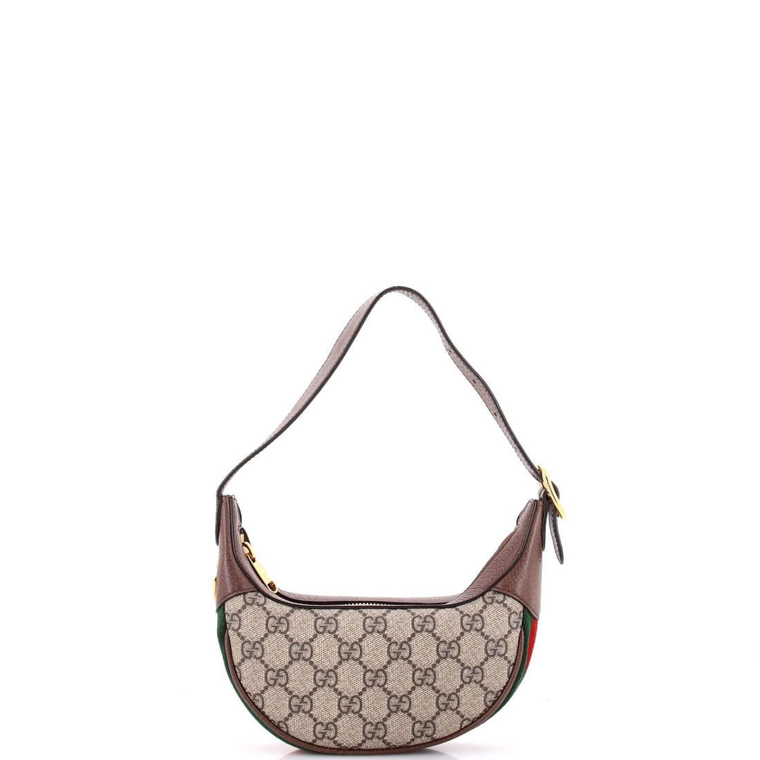 Gucci Ophidia Half Moon Bag Coated Canvas Mini: Gucci Ophidia Half Moon Bag Coated Canvas Mini The Gucci Ophidia Half Moon Bag Coated Canvas Mini boasts a timeless design with its classic brown color and elegant gold hardware. This mini bag feature