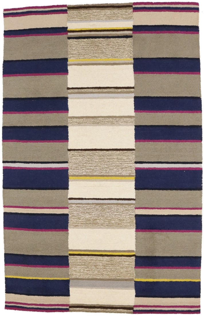 Multicolored Stripes Design Foyer 5X8 Hand-Tufted Modern Rug Kids Room Carpet Hand-Knotted: Multicolored Stripes Design Foyer 5X8 Hand-Tufted Modern Rug Kids Room Carpet Hand-Knotted Modern Striped Rug for Kids' Room. This vibrant, multicolored striped design hand-tufted rug features a high 