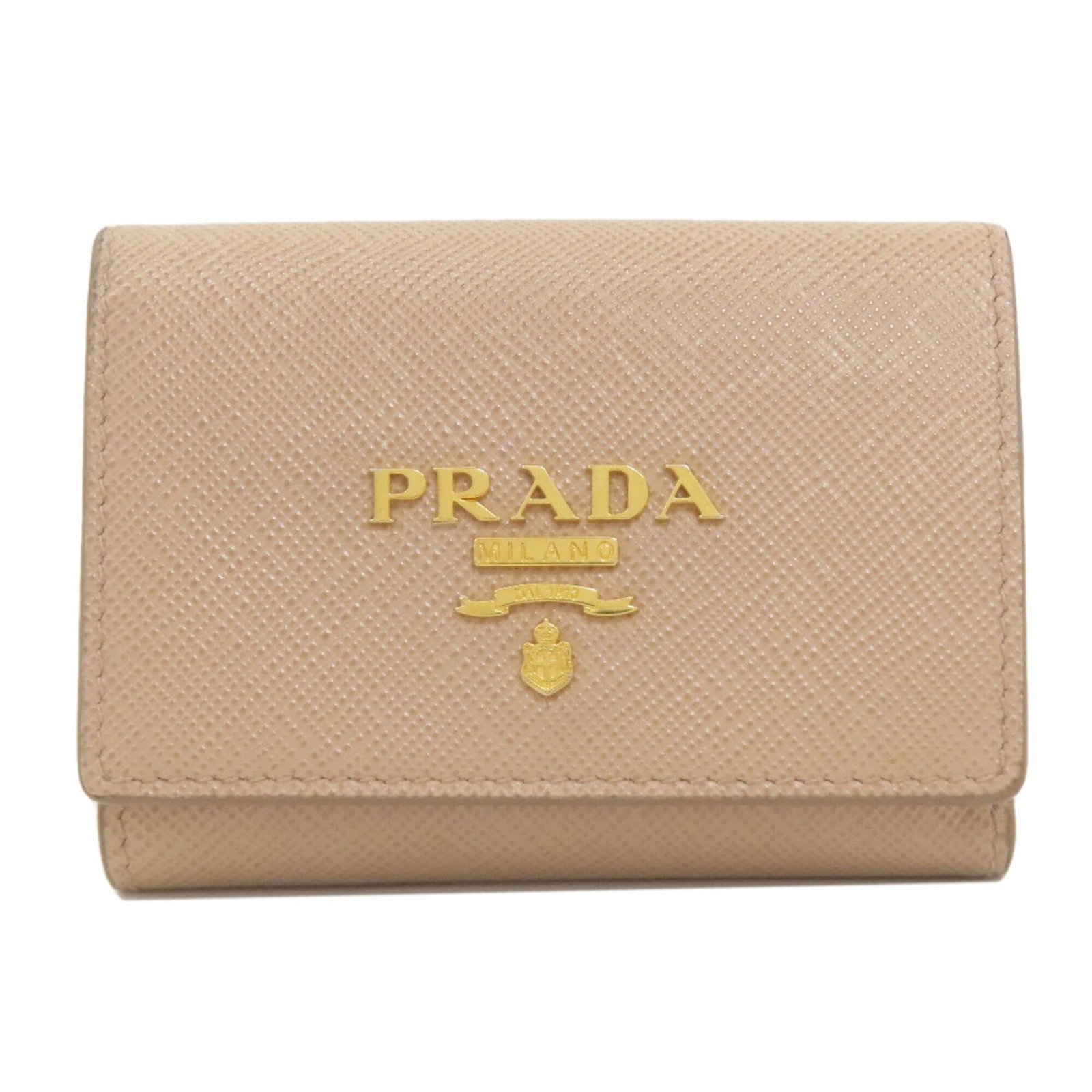 Saffiano Bi Fold Wallet: Saffiano Bi Fold Wallet Saffiano Bi Fold Wallet from Prada, featuring a classic design with clean lines and a sophisticated beige color. Made from high-quality Saffiano material, this wallet boasts du